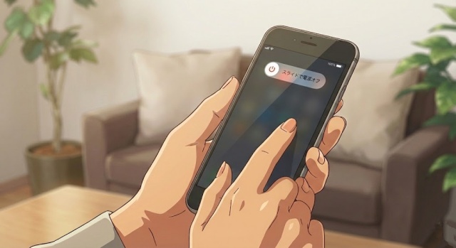 スマホの電源を切っている画像