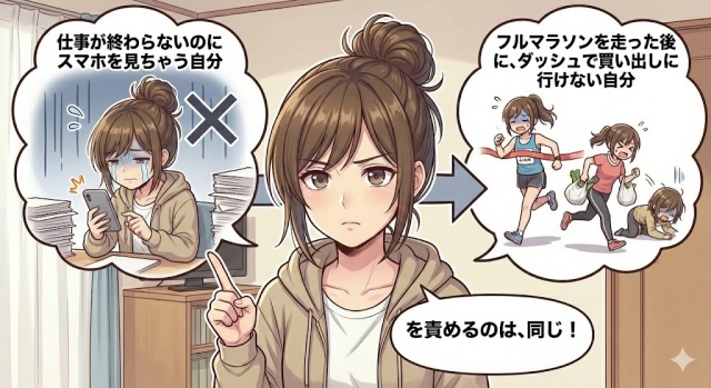 「仕事が終わらないのにスマホを見ちゃう自分」を責めるのは、「フルマラソンを走った後に、ダッシュで買い出しに行けない自分」を責めてるのと同じ