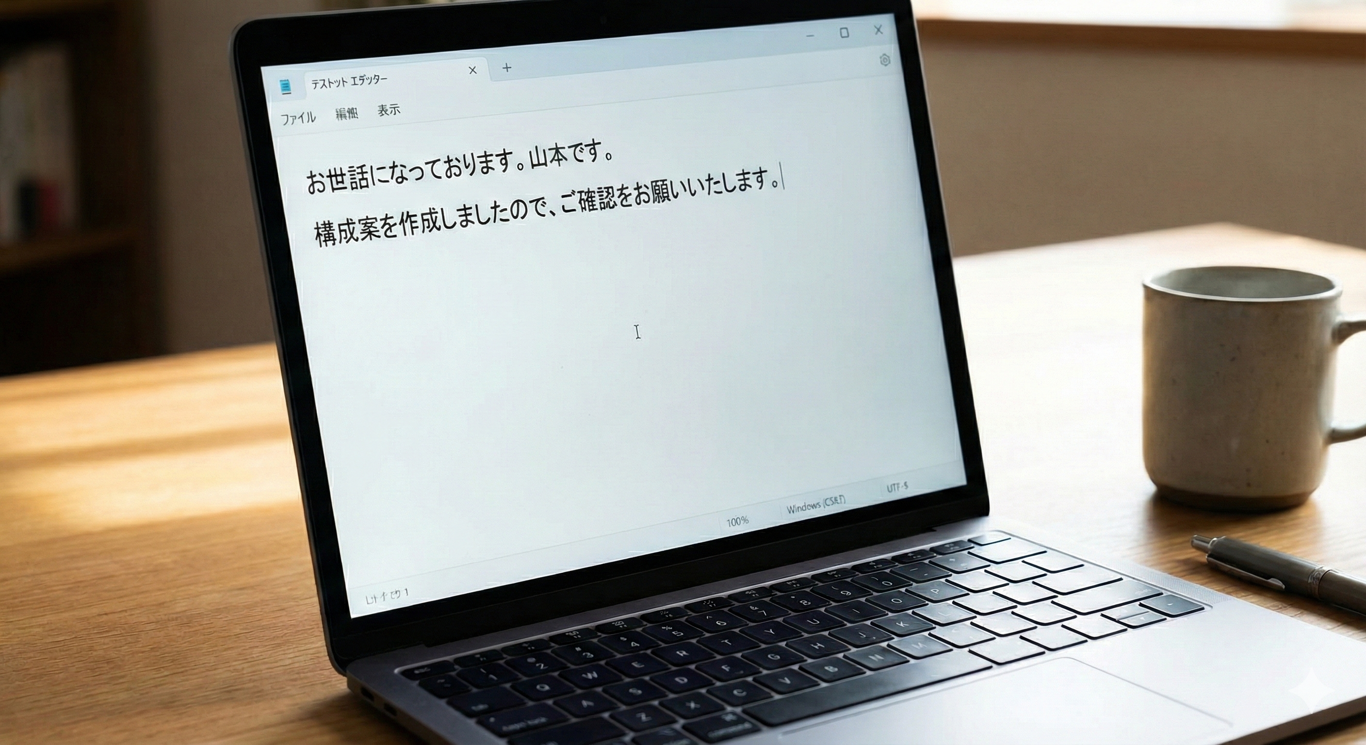 パソコンのテキストエディタに書かれている下書き文章のイラスト