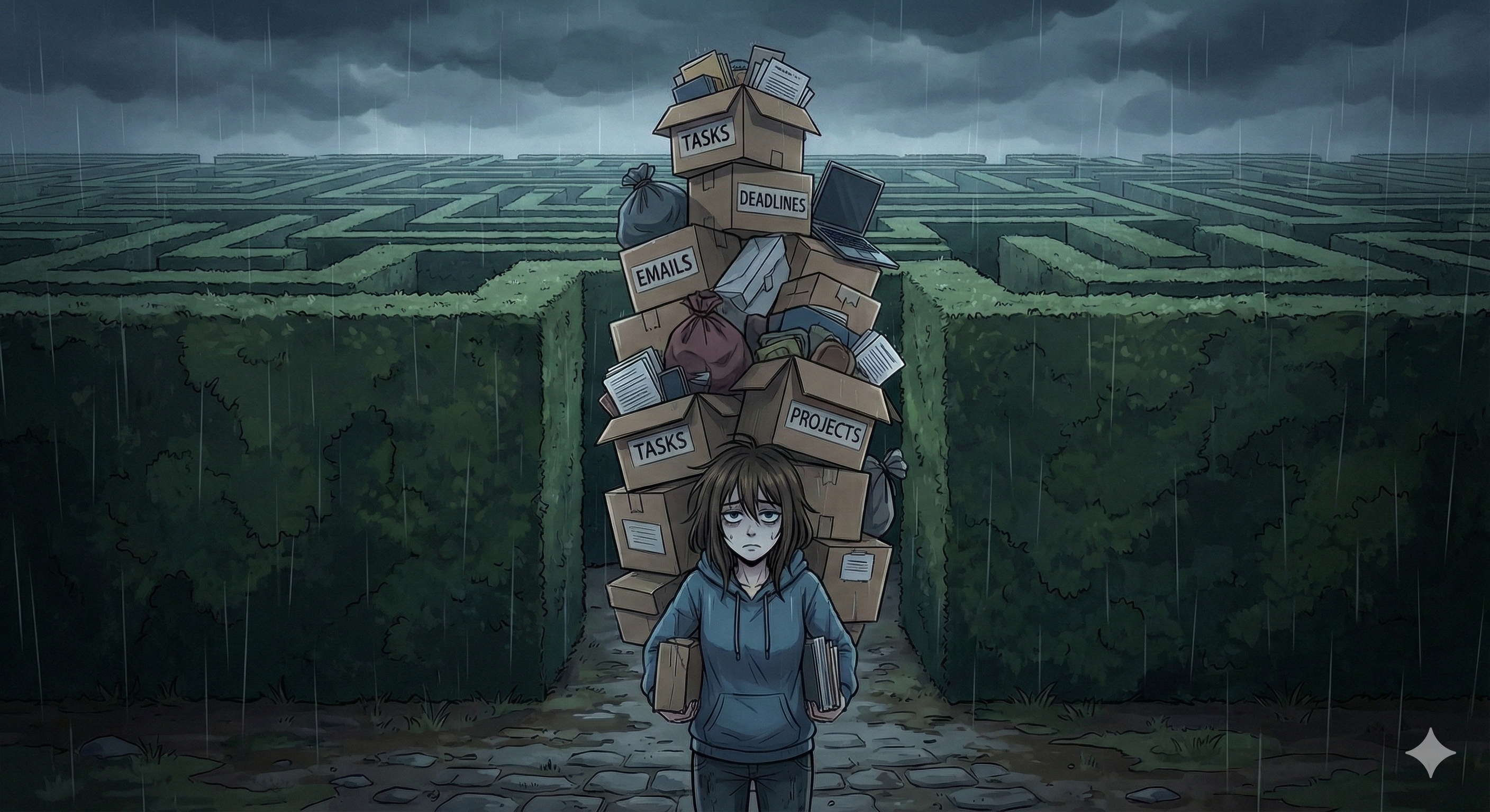 副業の進め方に迷い、作業が終わらない女性のイメージ