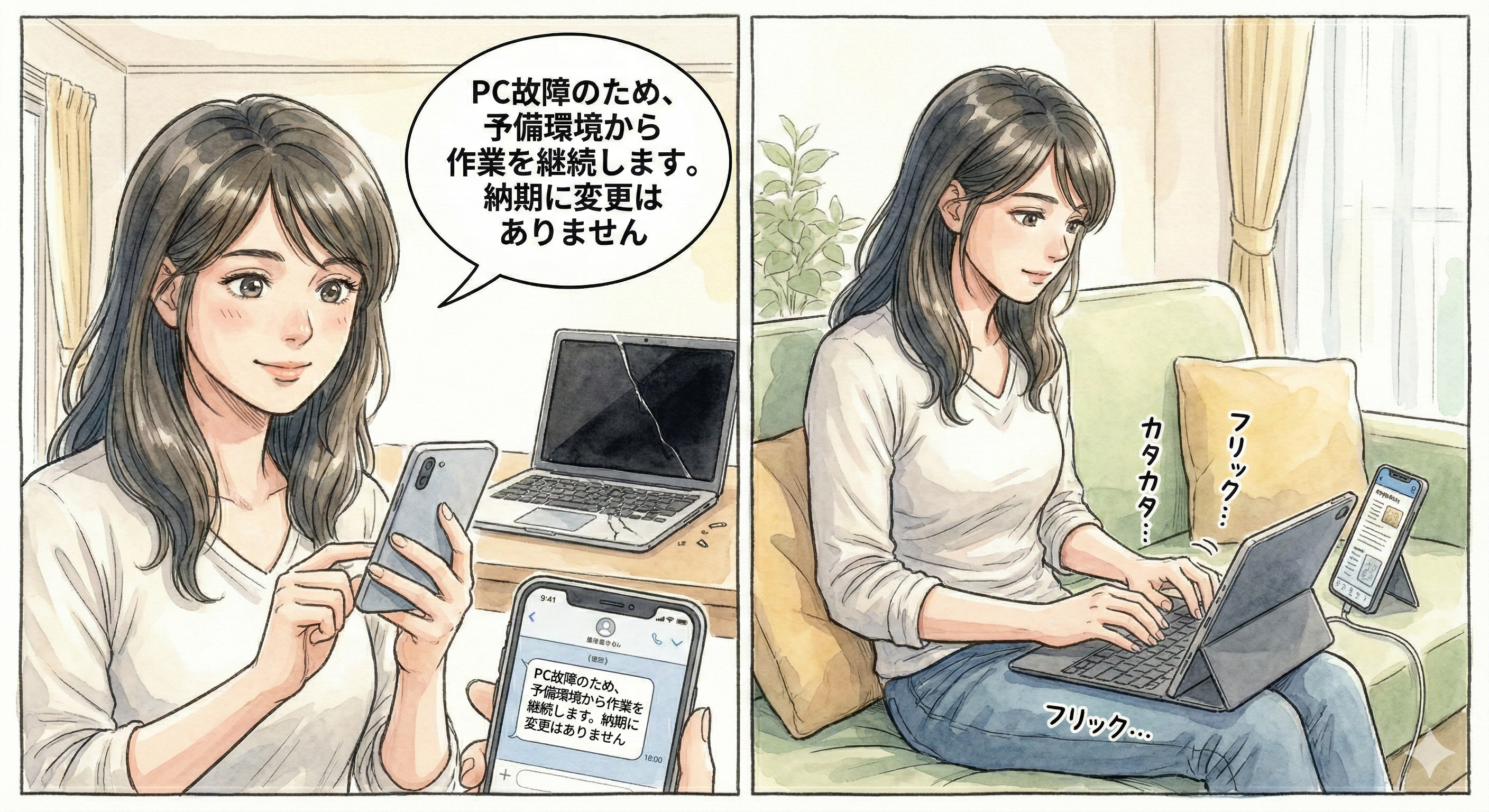 クライアントに連絡する主婦