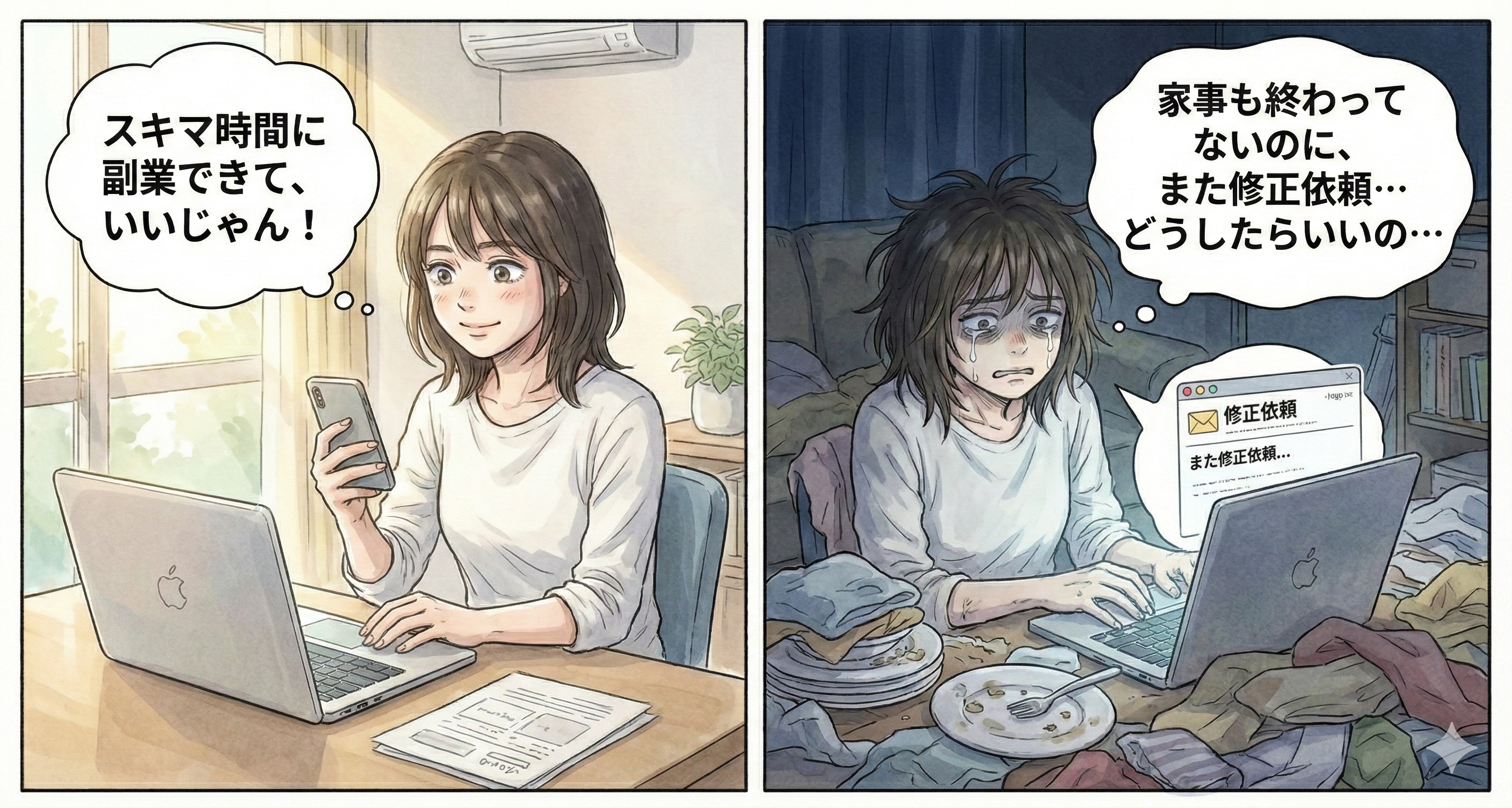 最初は楽勝だと思ってたが、やってみて後悔した女性のイラスト