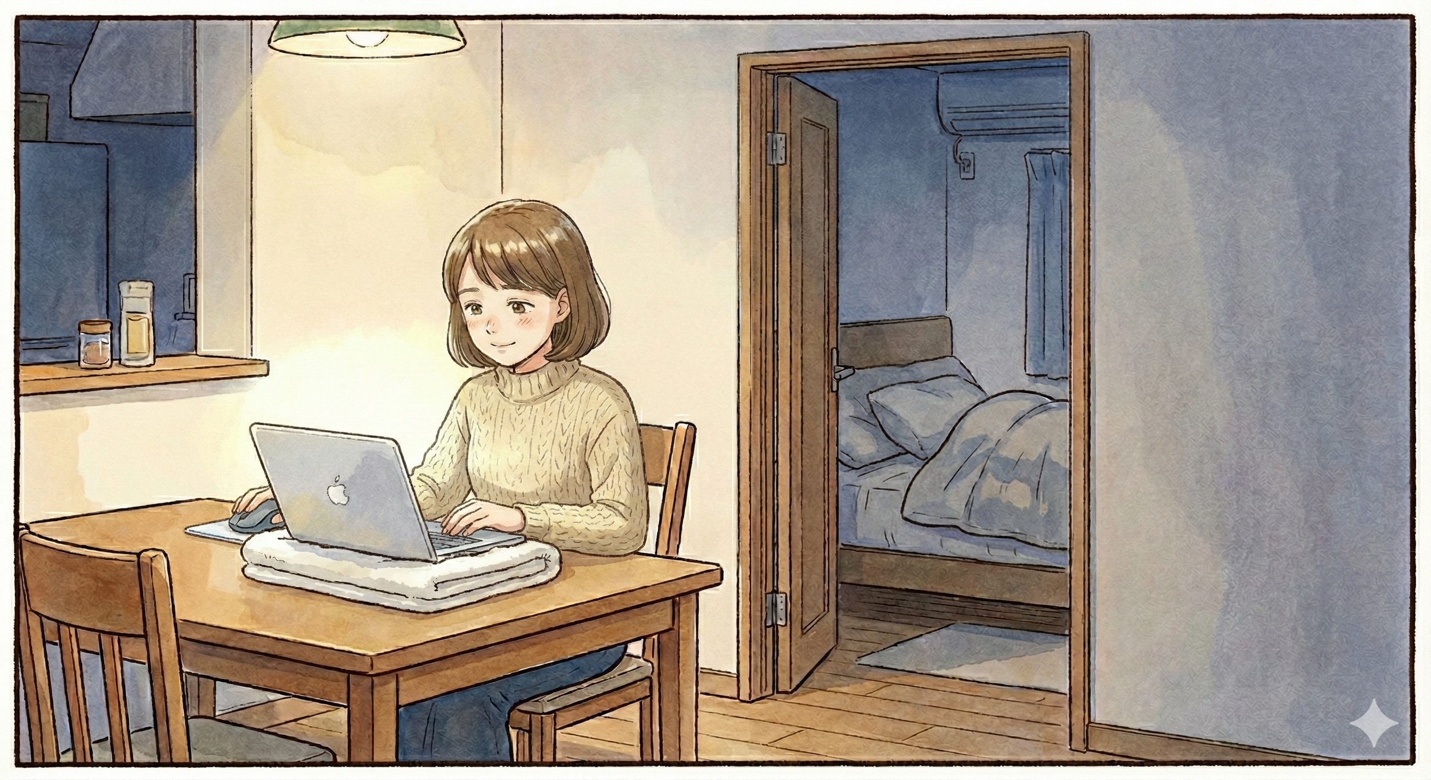 静音マウスとタオルを活用して静かに在宅ワークをするママ