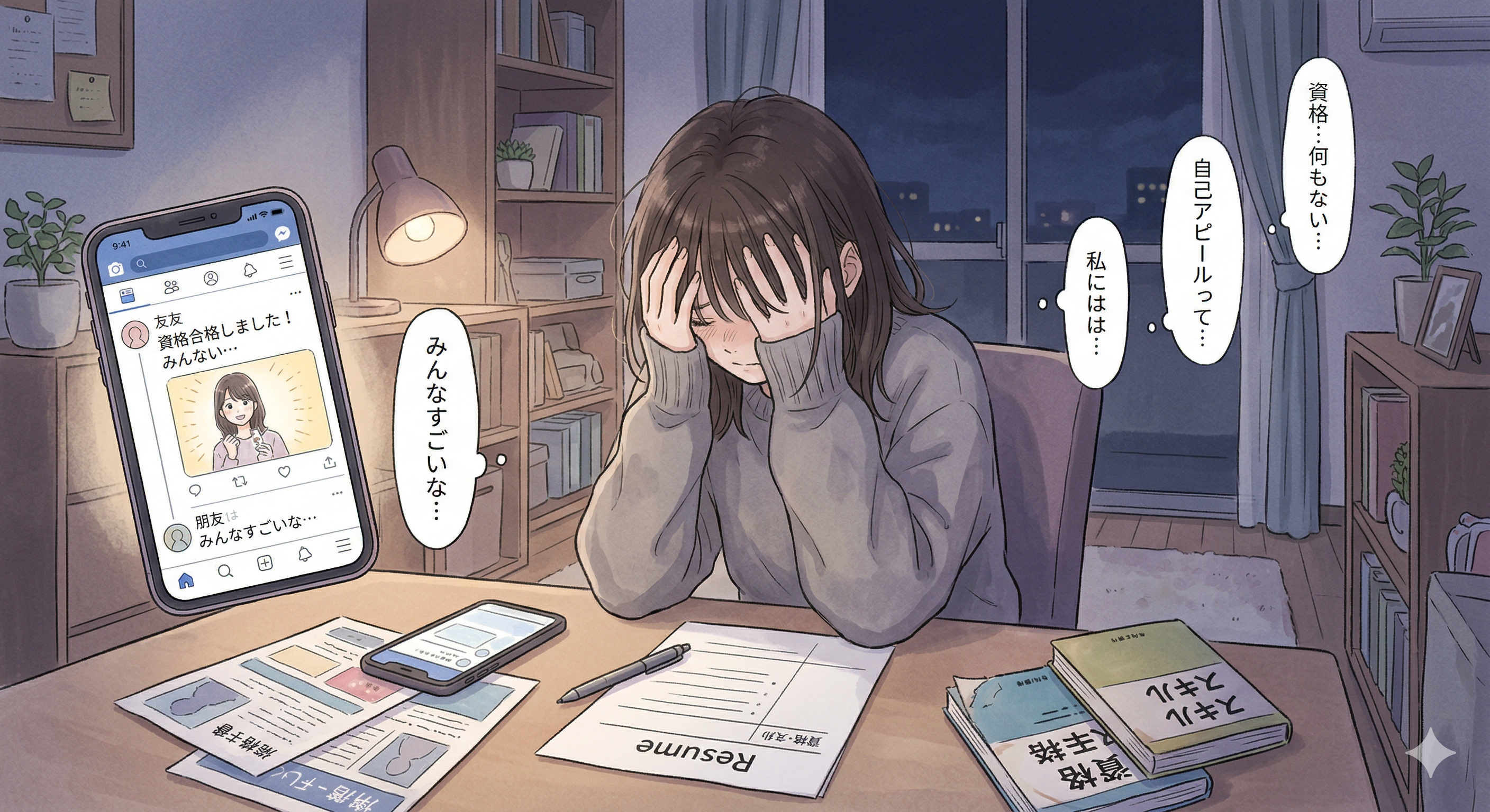 自分が特別な資格がないことに落ち込む女性