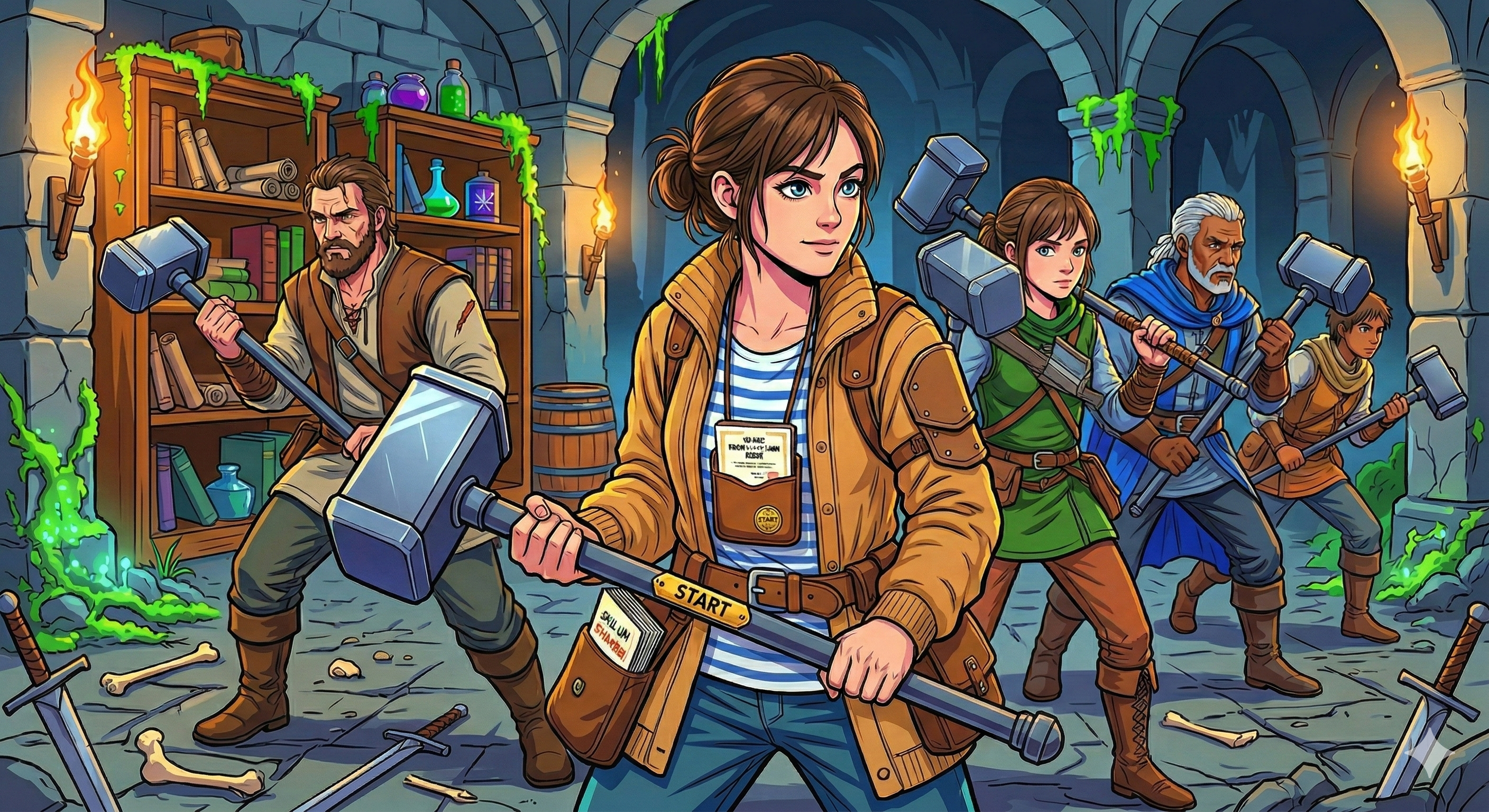 同じ武器で敵に立ち向かおうとしている人たちのイラスト