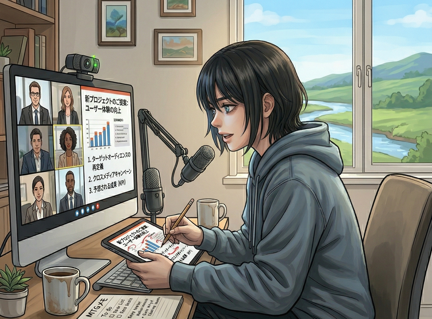 オンラインMTGで提案する女性