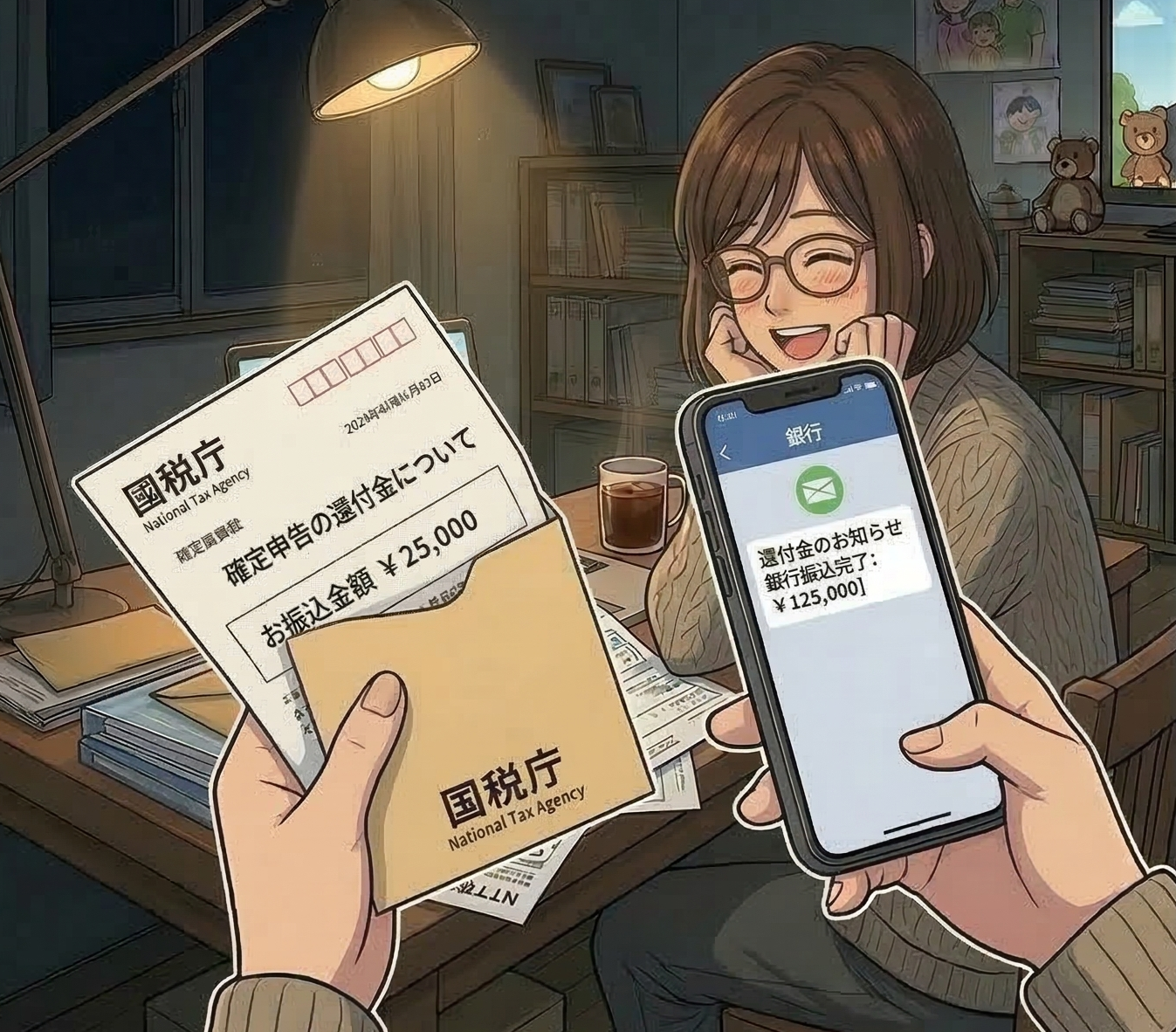 還付金を受けて喜ぶ女性