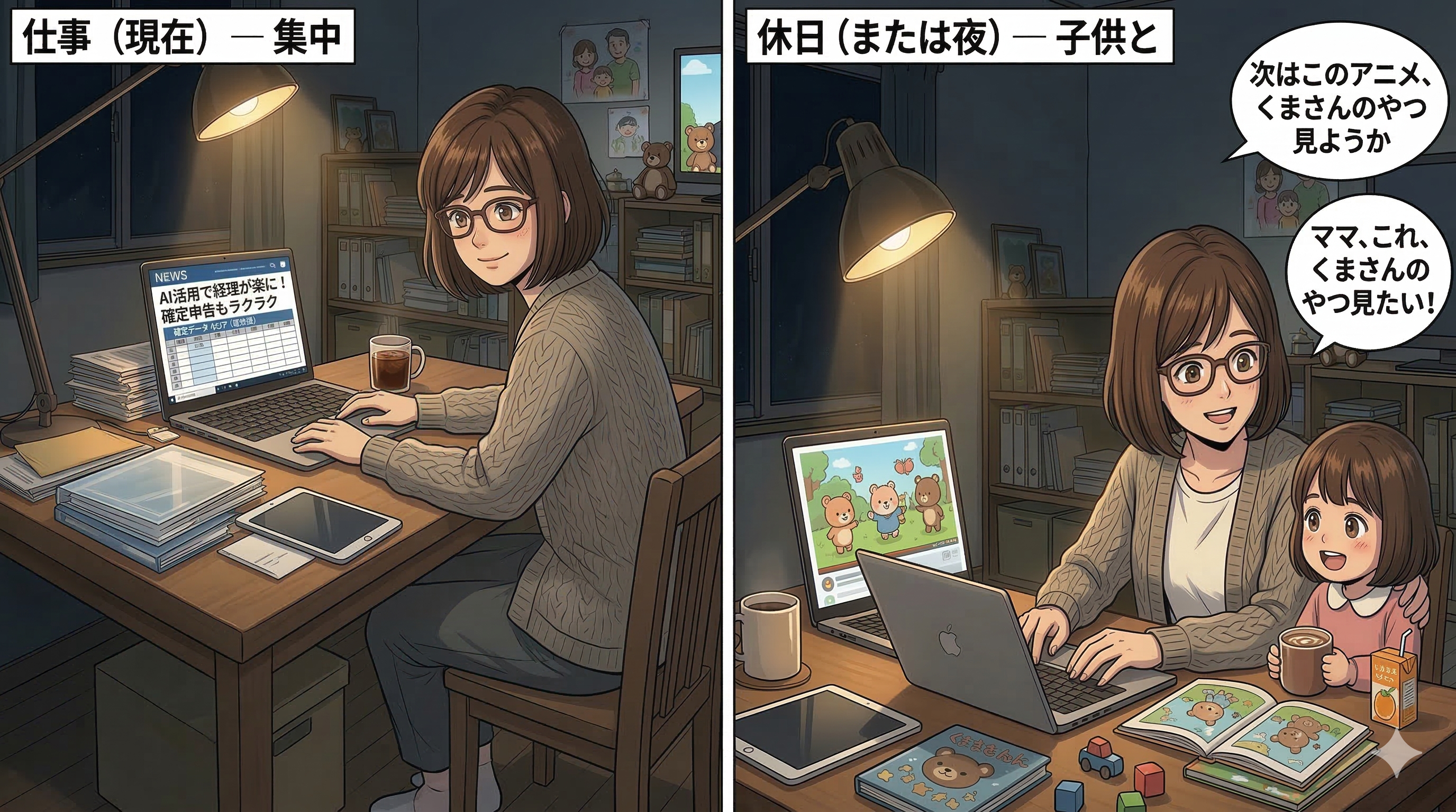 公私混同でパソコンを使っている女性のイラスト