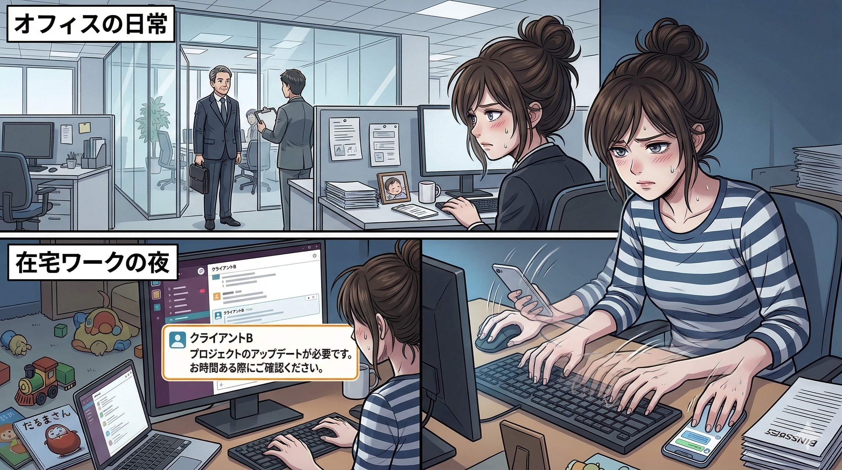 本業と副業でそれぞれ対応する女性