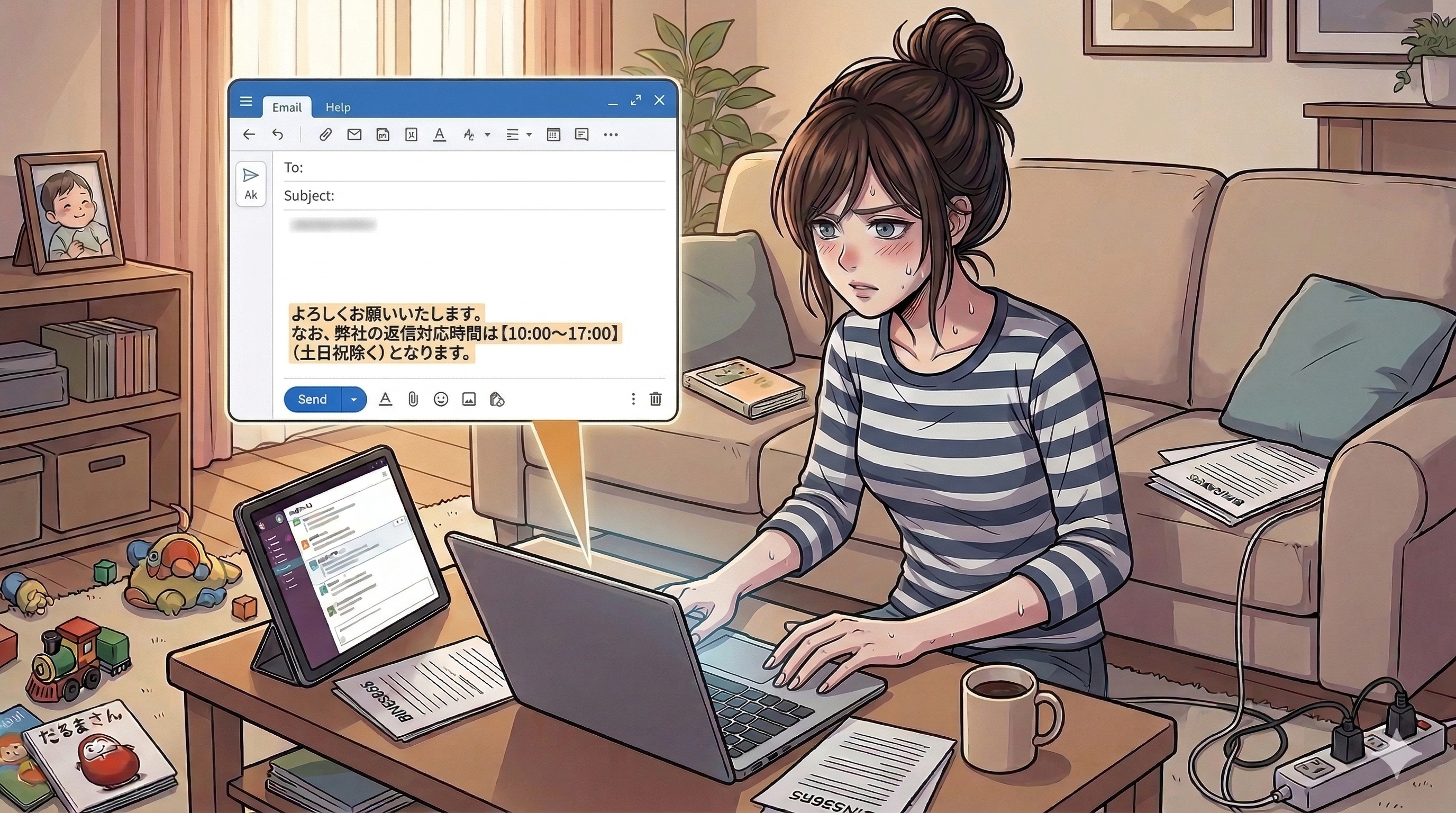 メーラーでクライアントに返信する女性