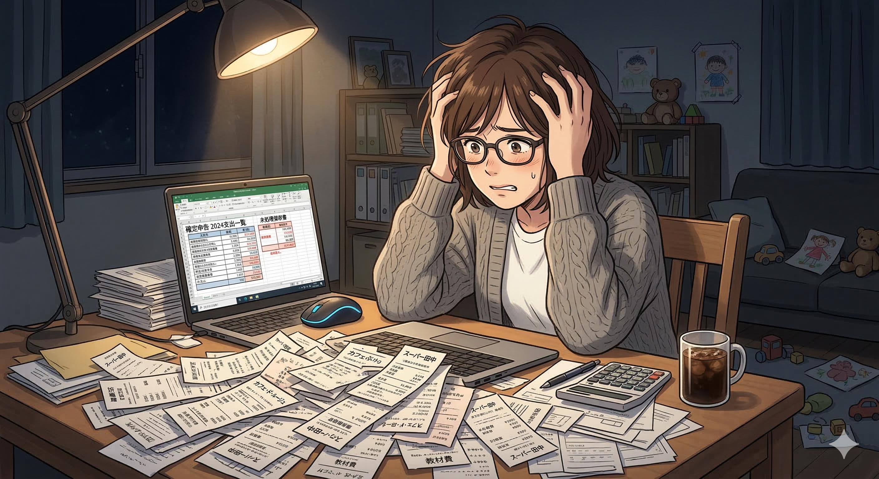 在宅ワークの確定申告に悩む女性