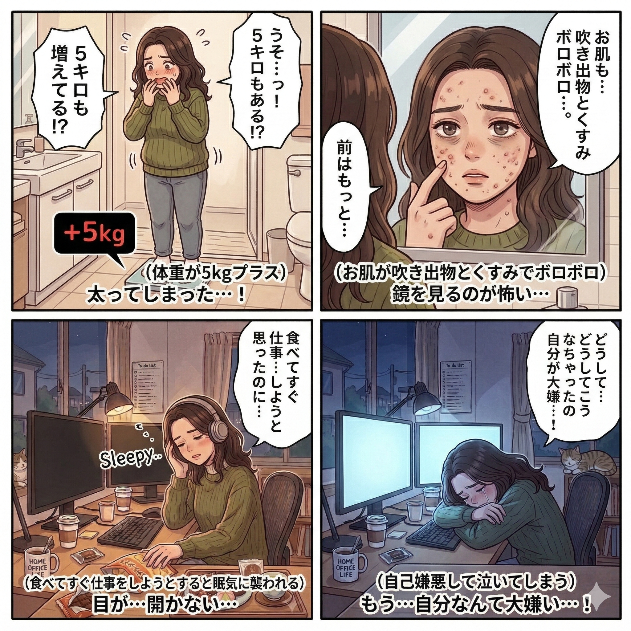 在宅ワークで変化した様子のイラスト