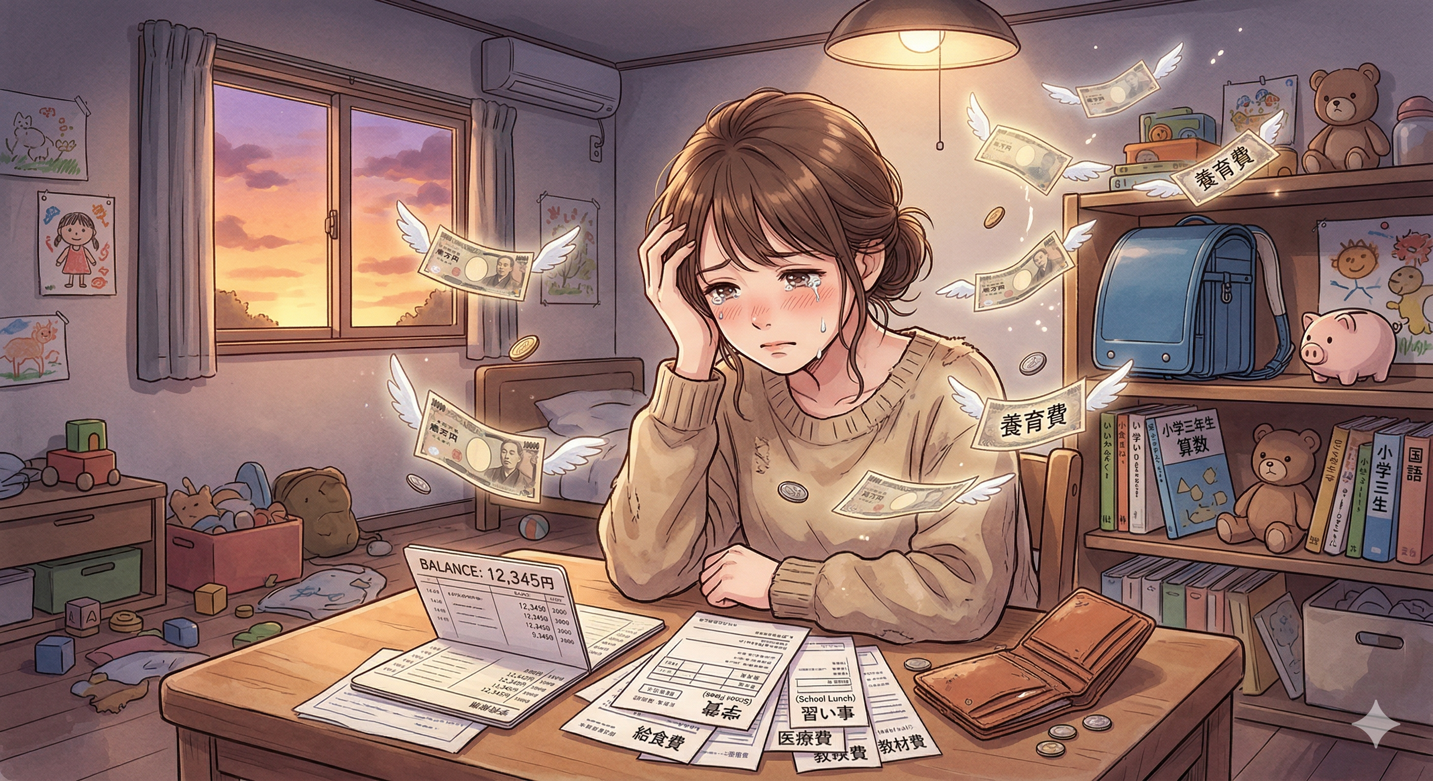 養育費などで家計に悩む女性