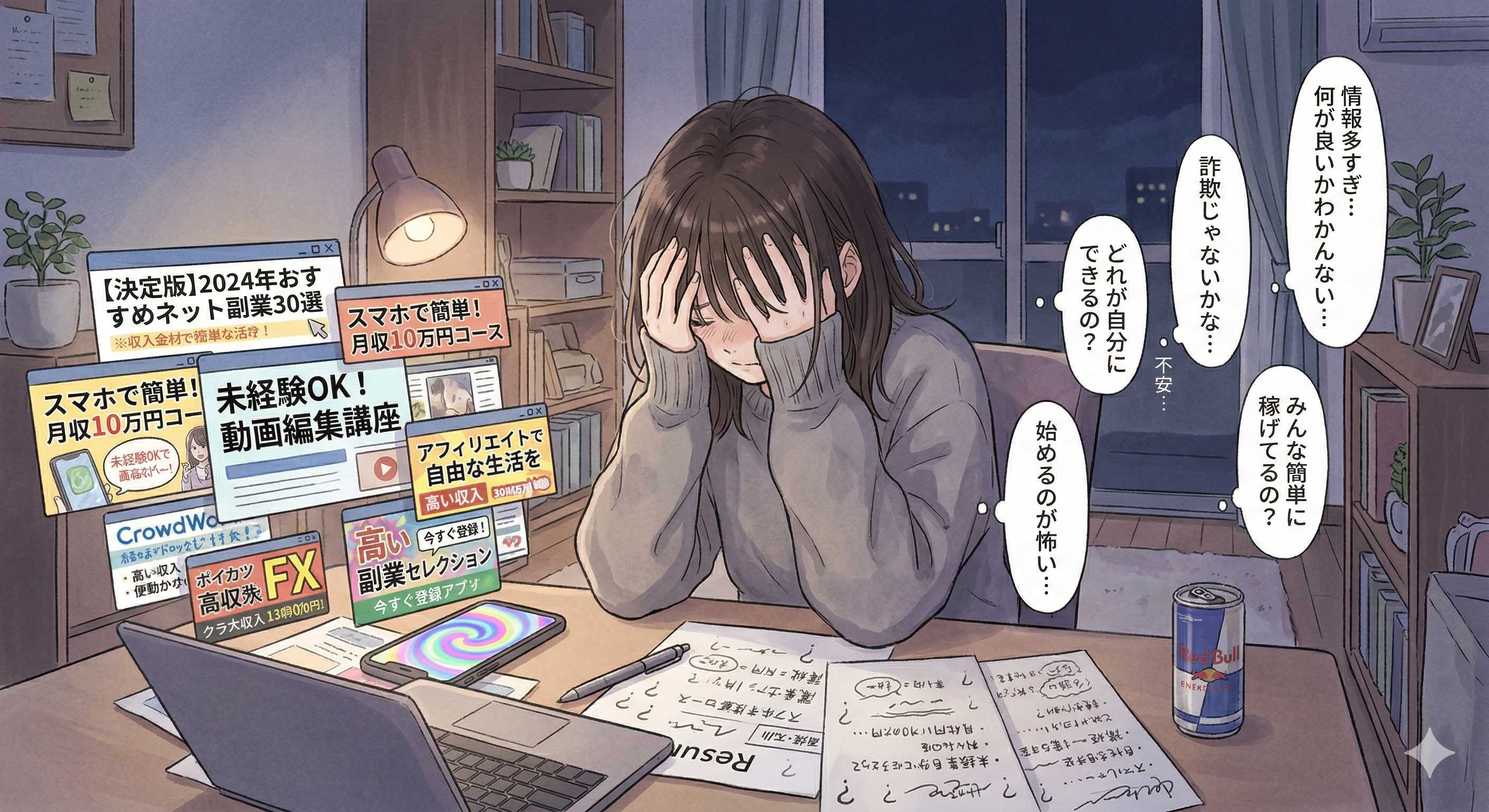 情報が溢れていて、何を選べば良いか悩む女性