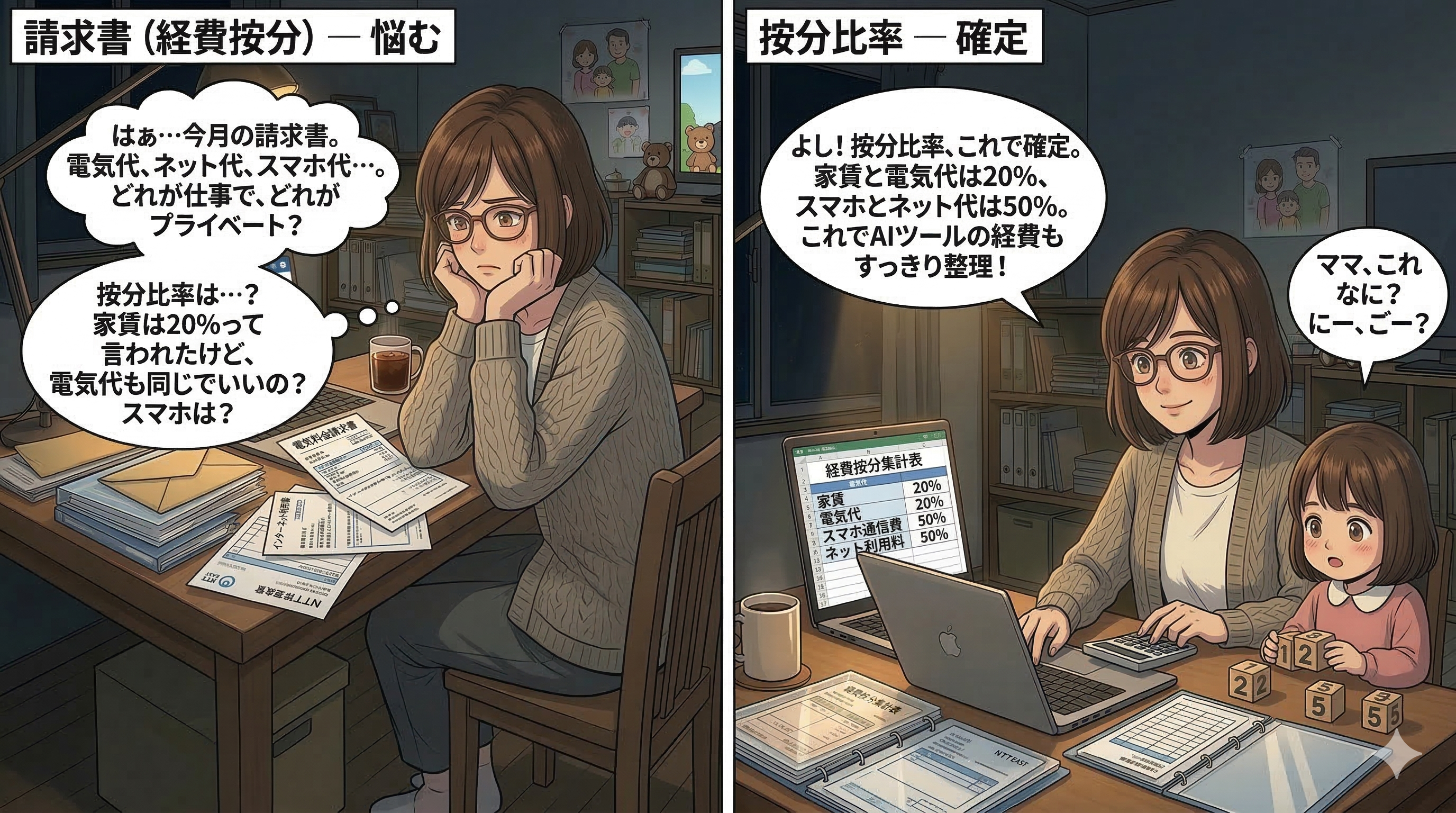 請求書の按分に悩む女性