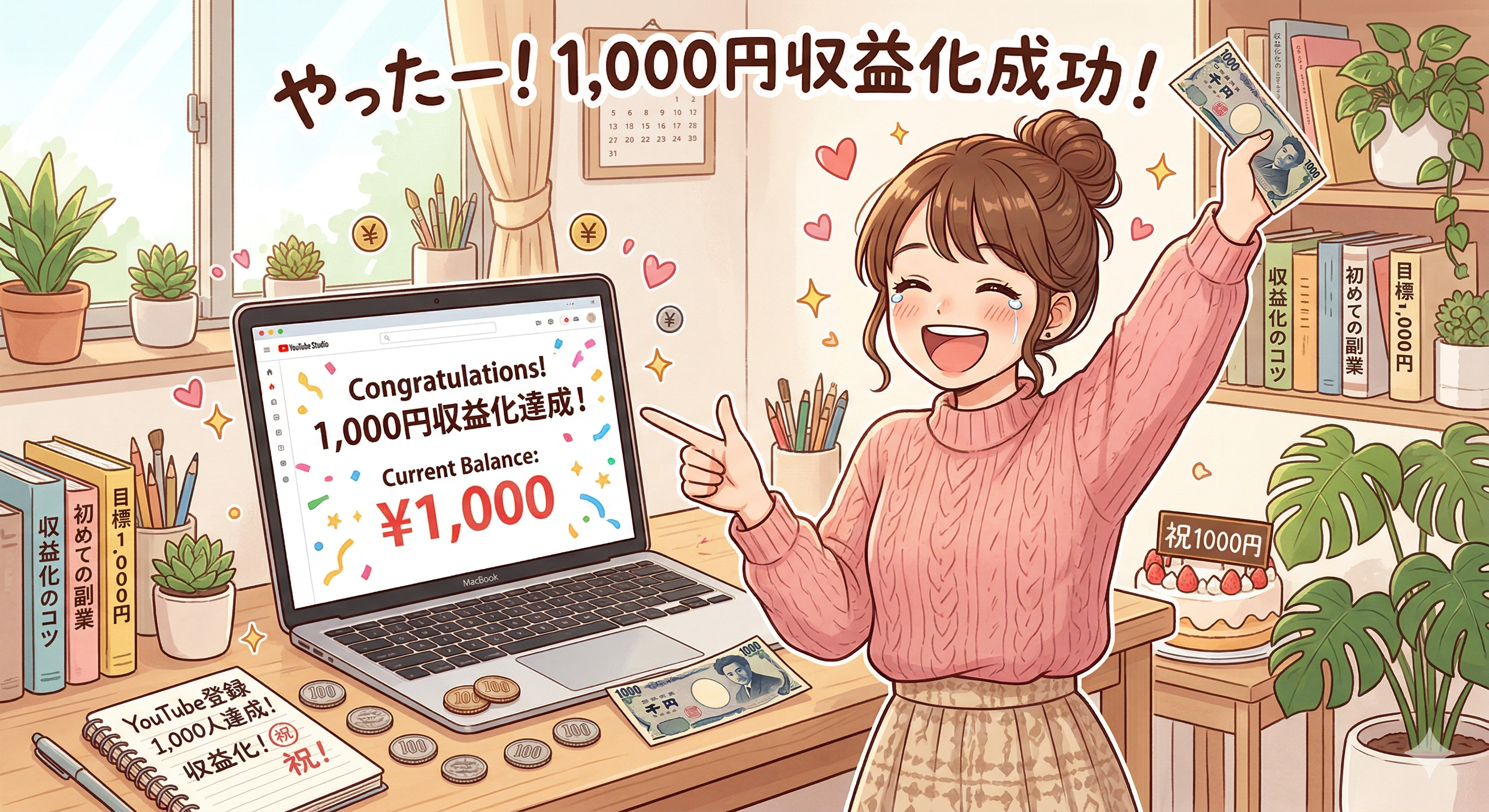 収益化成功して喜ぶ女性