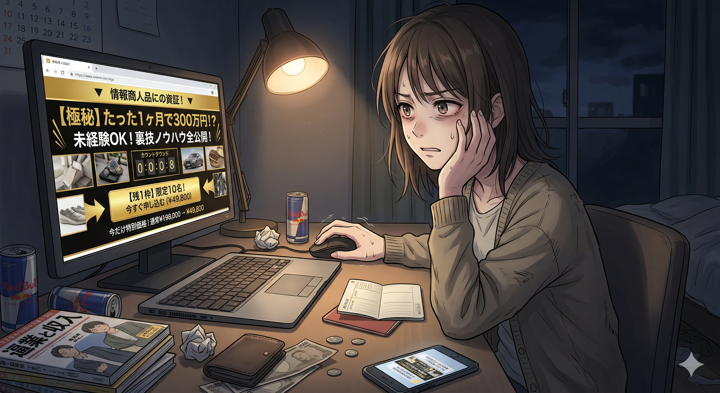 怪しい情報商材に手を出そうとする女性