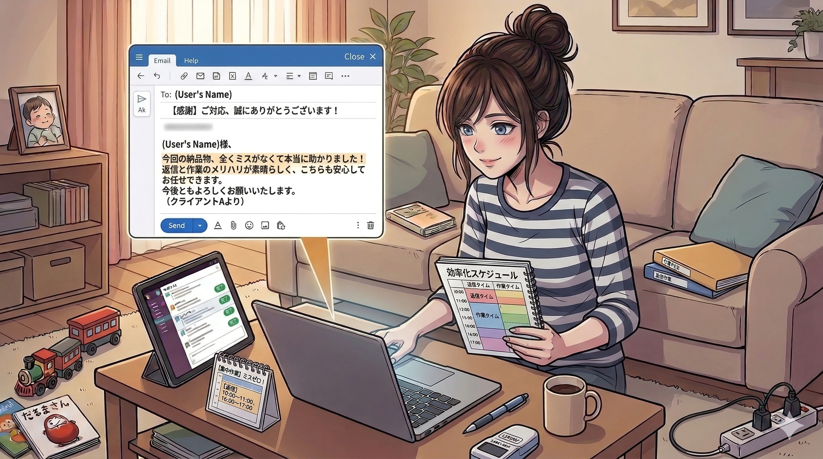 クライアントにメールで褒められる女性