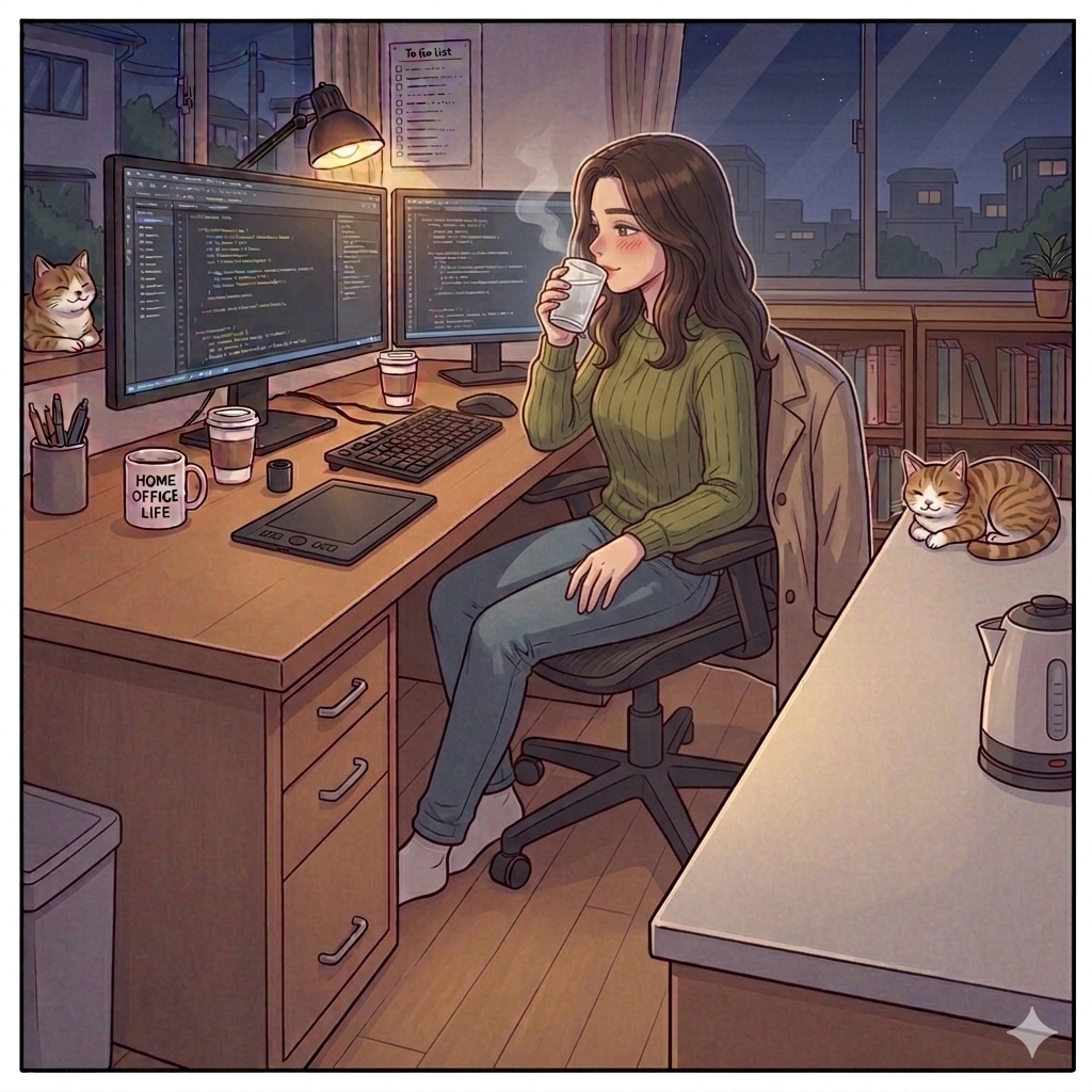 白湯を飲む女性のイラスト