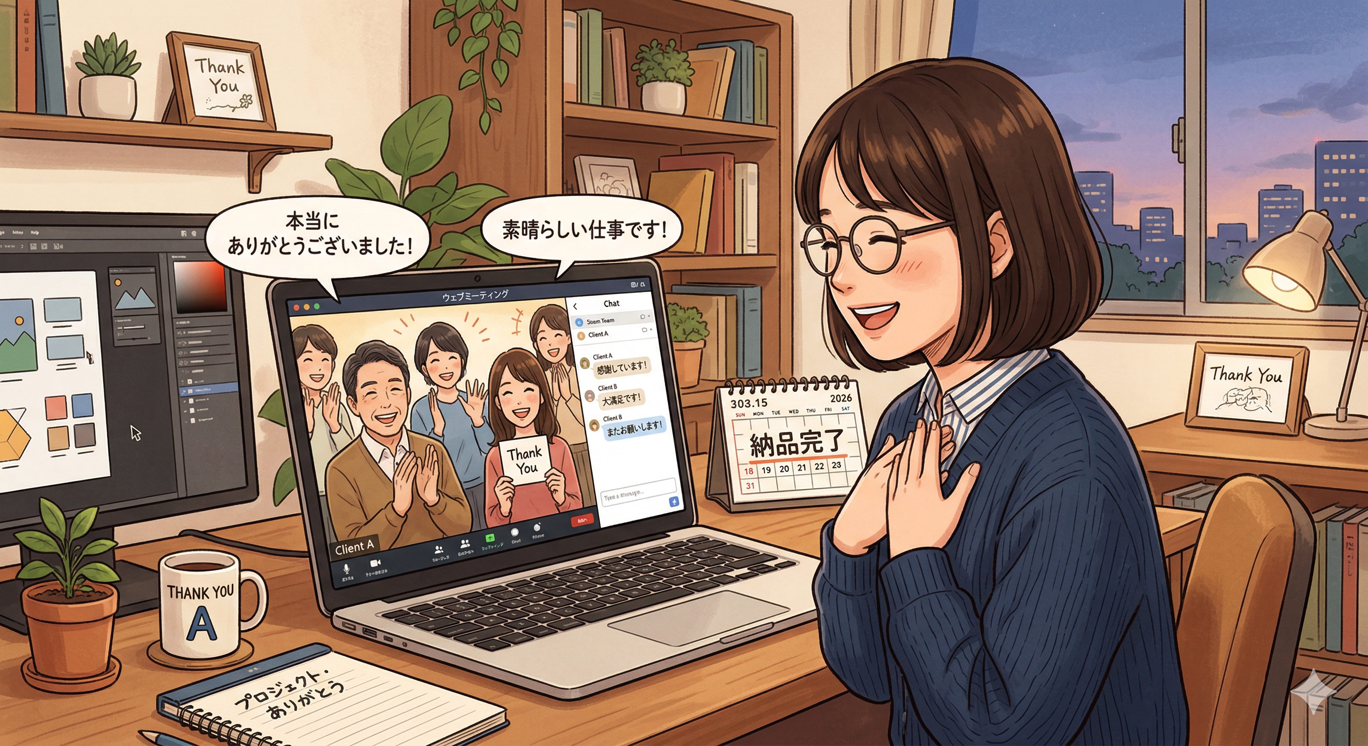 クライアントに褒められる女性