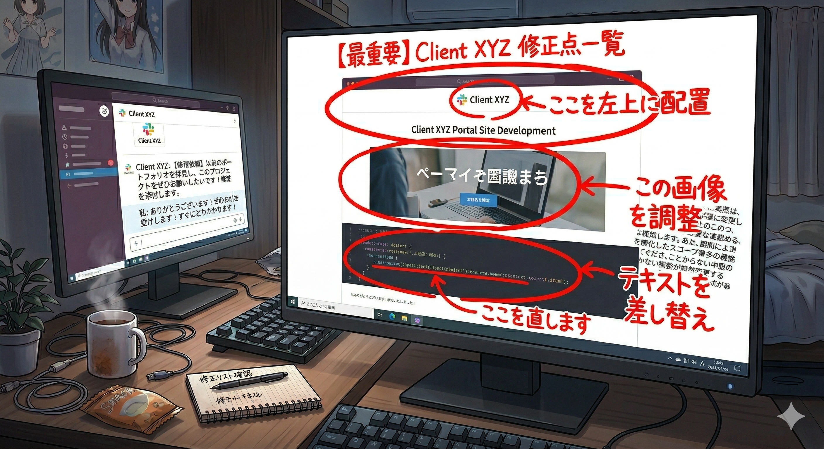 画面キャプチャに注釈を入れた分かりやすい指示出しの例