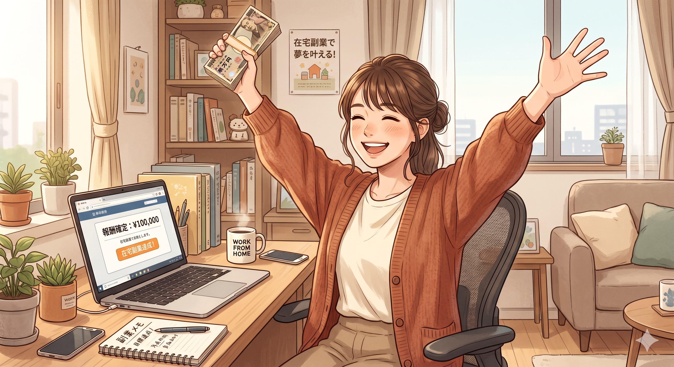 報酬を手にする女性