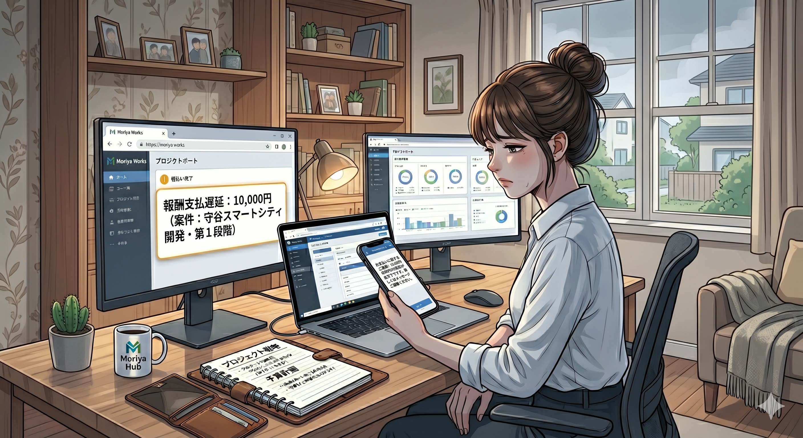 報酬が入らず落ち込む女性