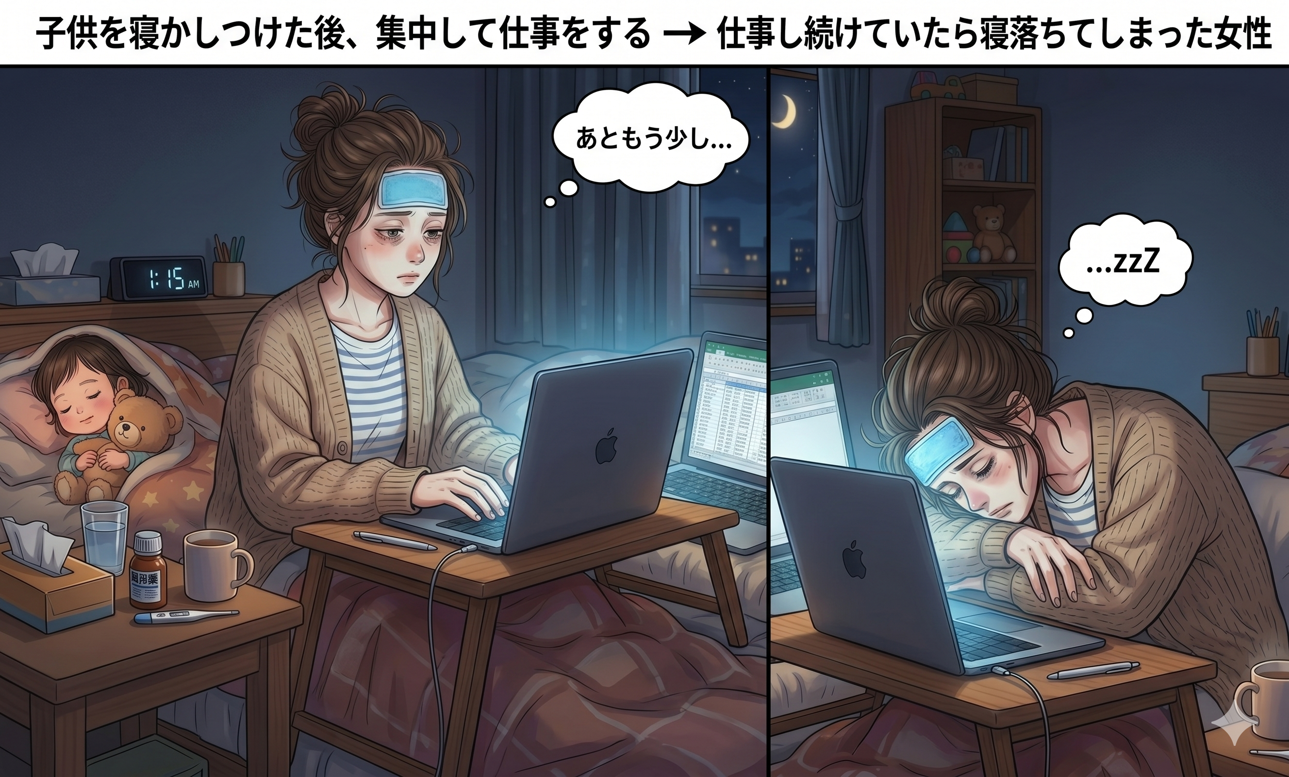 疲れ果てて寝てしまった女性