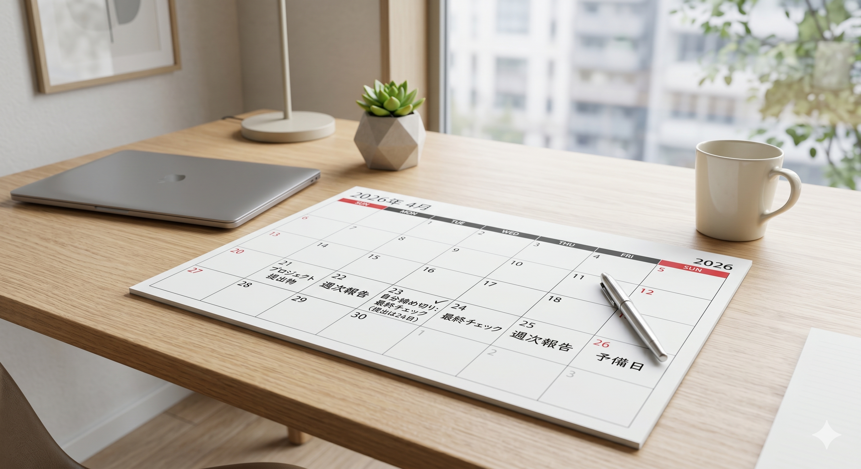 在宅ワークの納期管理とバッファを取り入れたスケジュール表