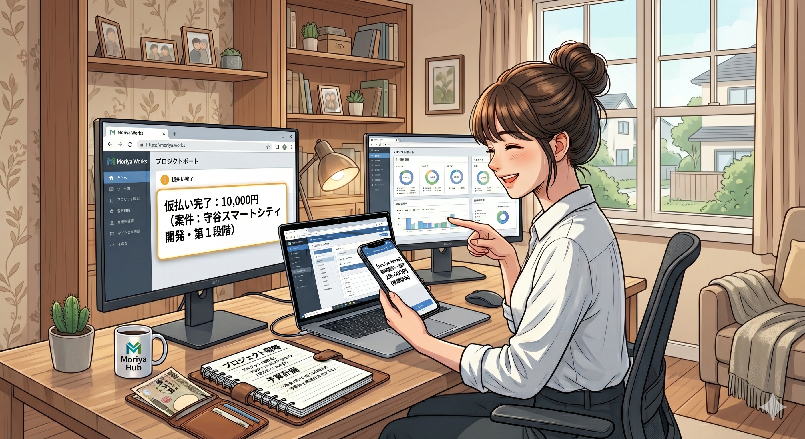 クラウドソーシングサイトから報酬を得る女性