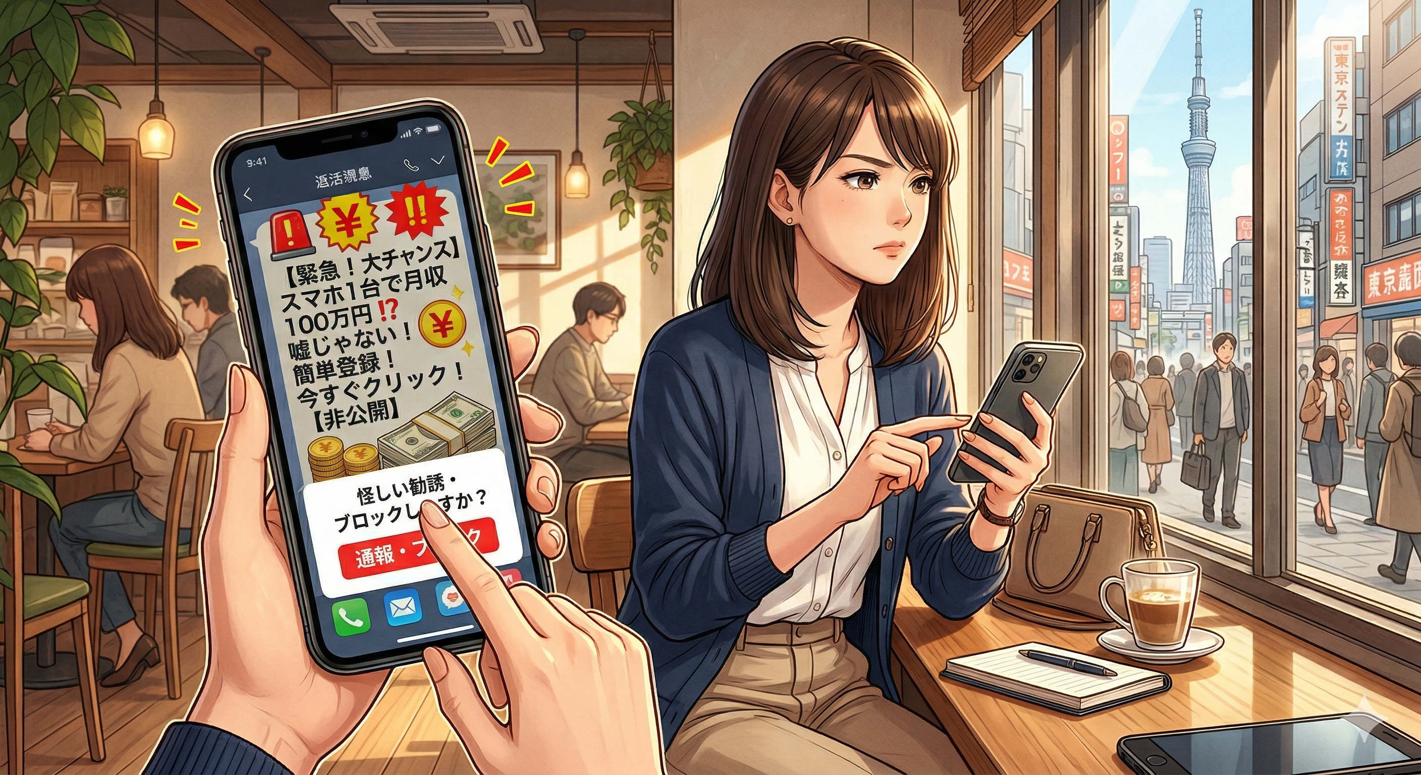 怪しい勧誘をブロックする女性