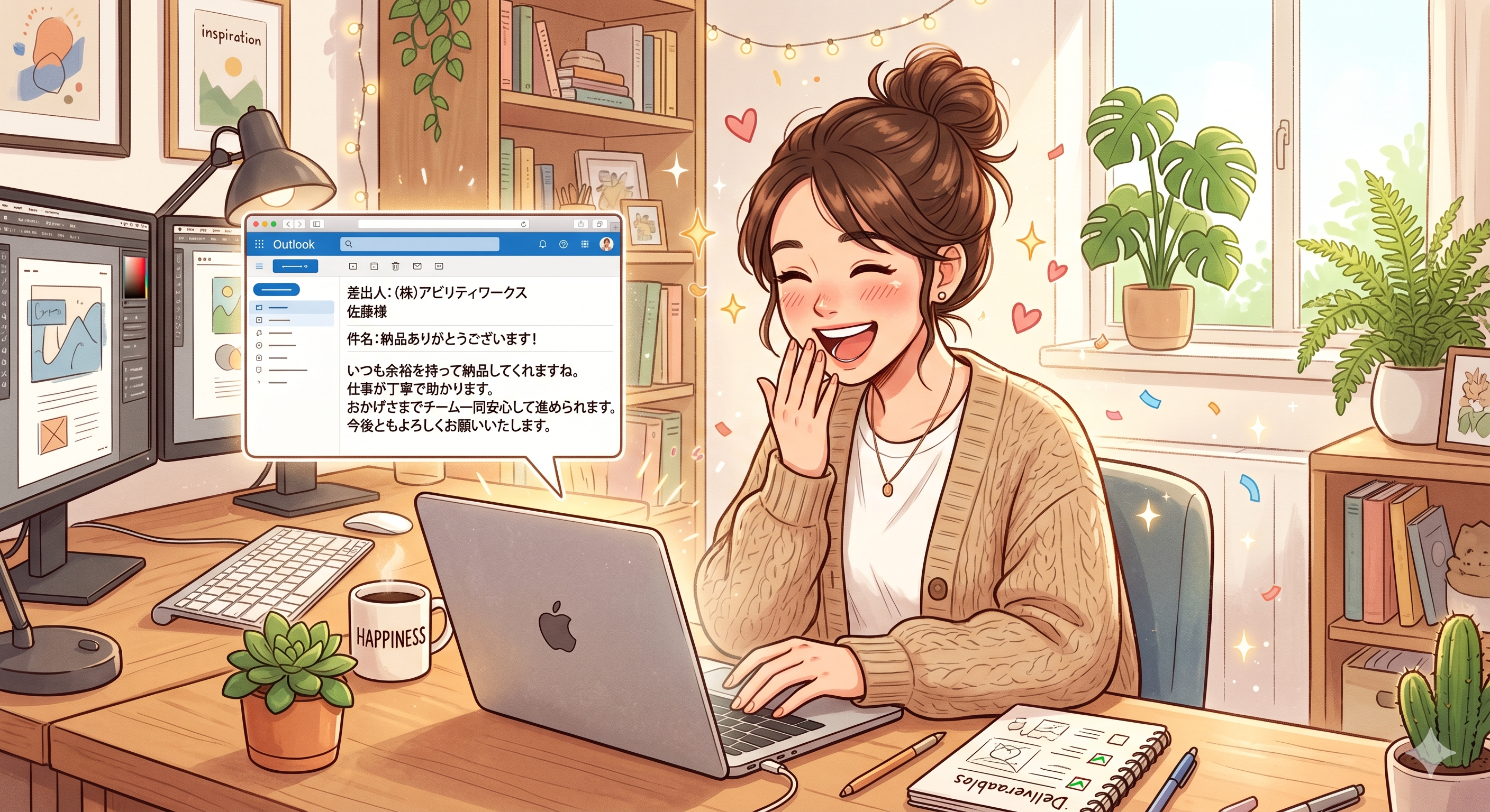 クライアントからメールで褒められる女性