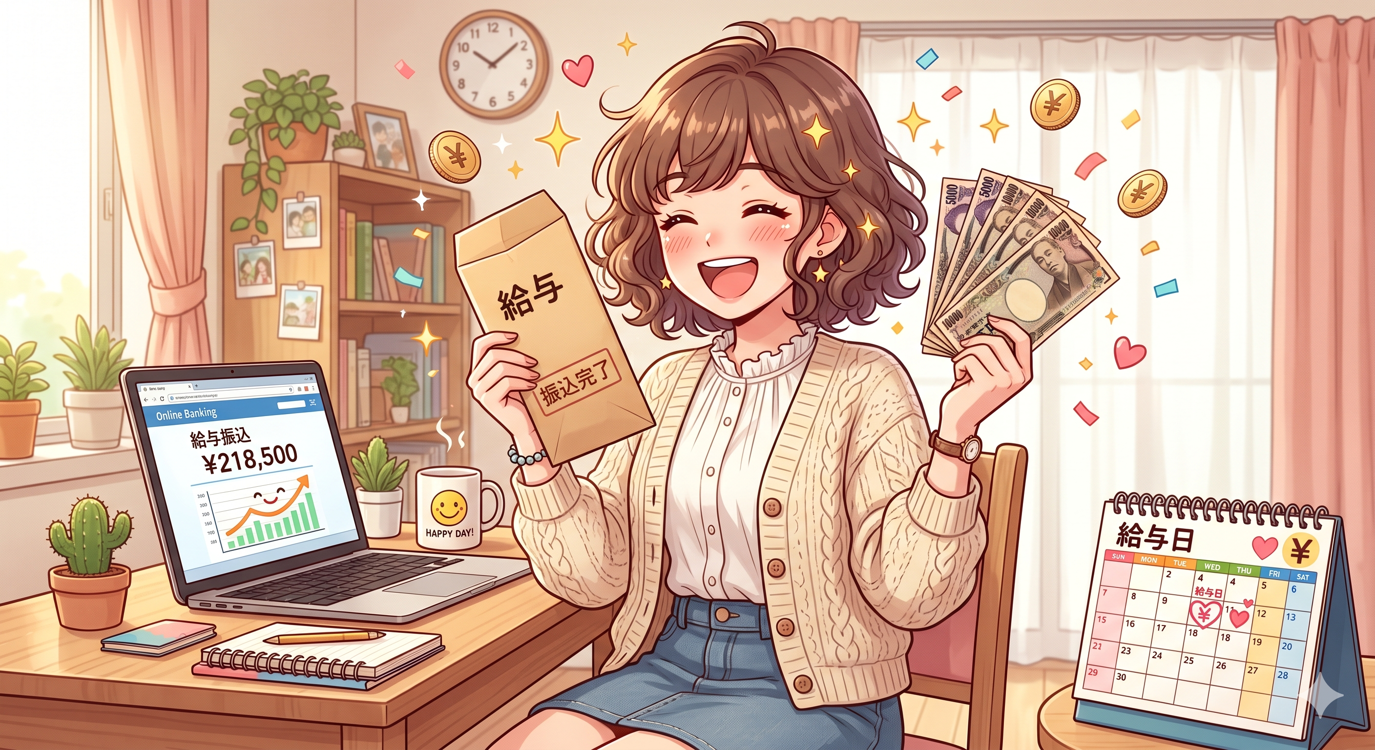 初収入を得てウキウキの女性