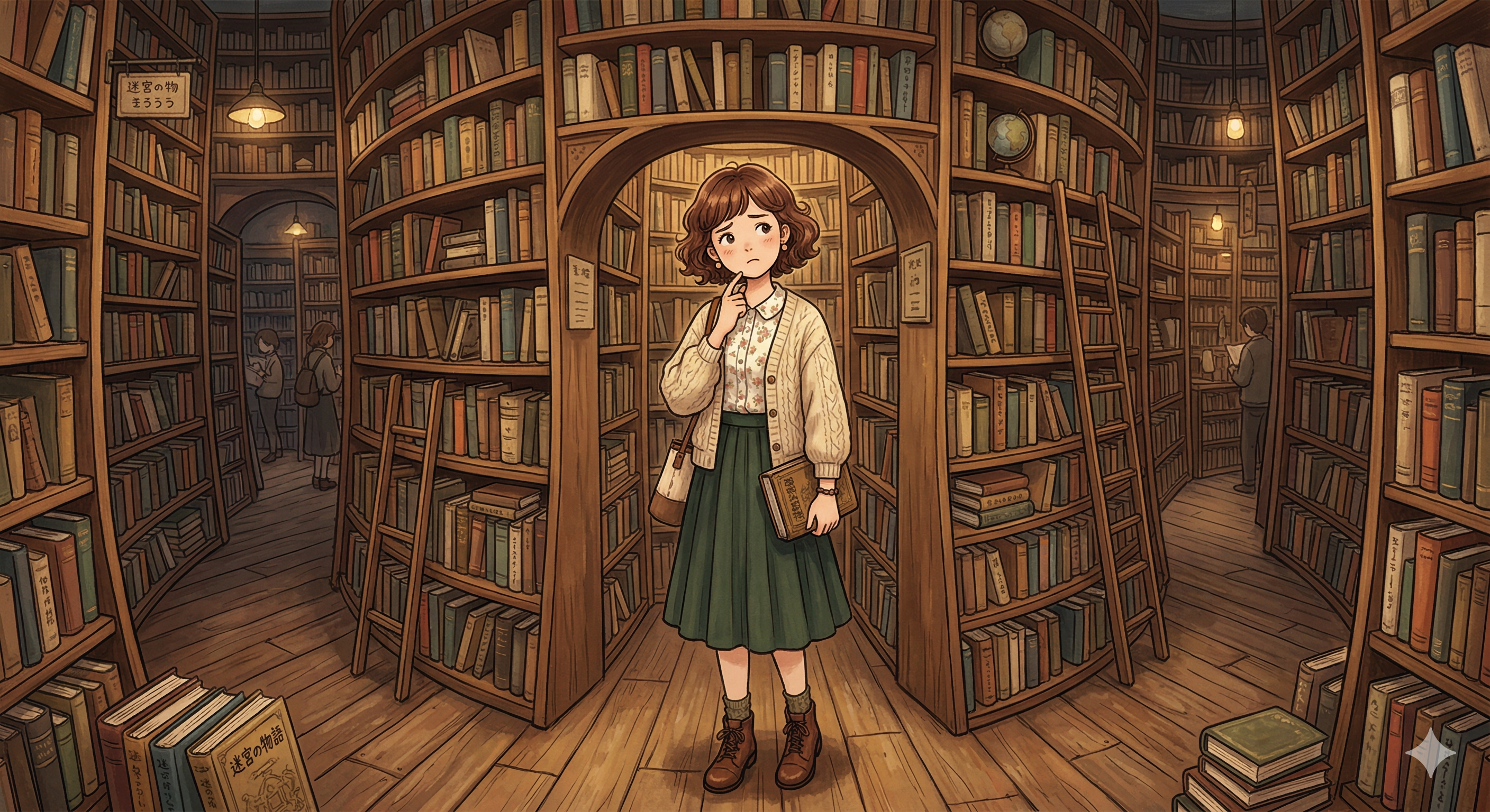 副業の学習方法に迷い、立ち止まる女性