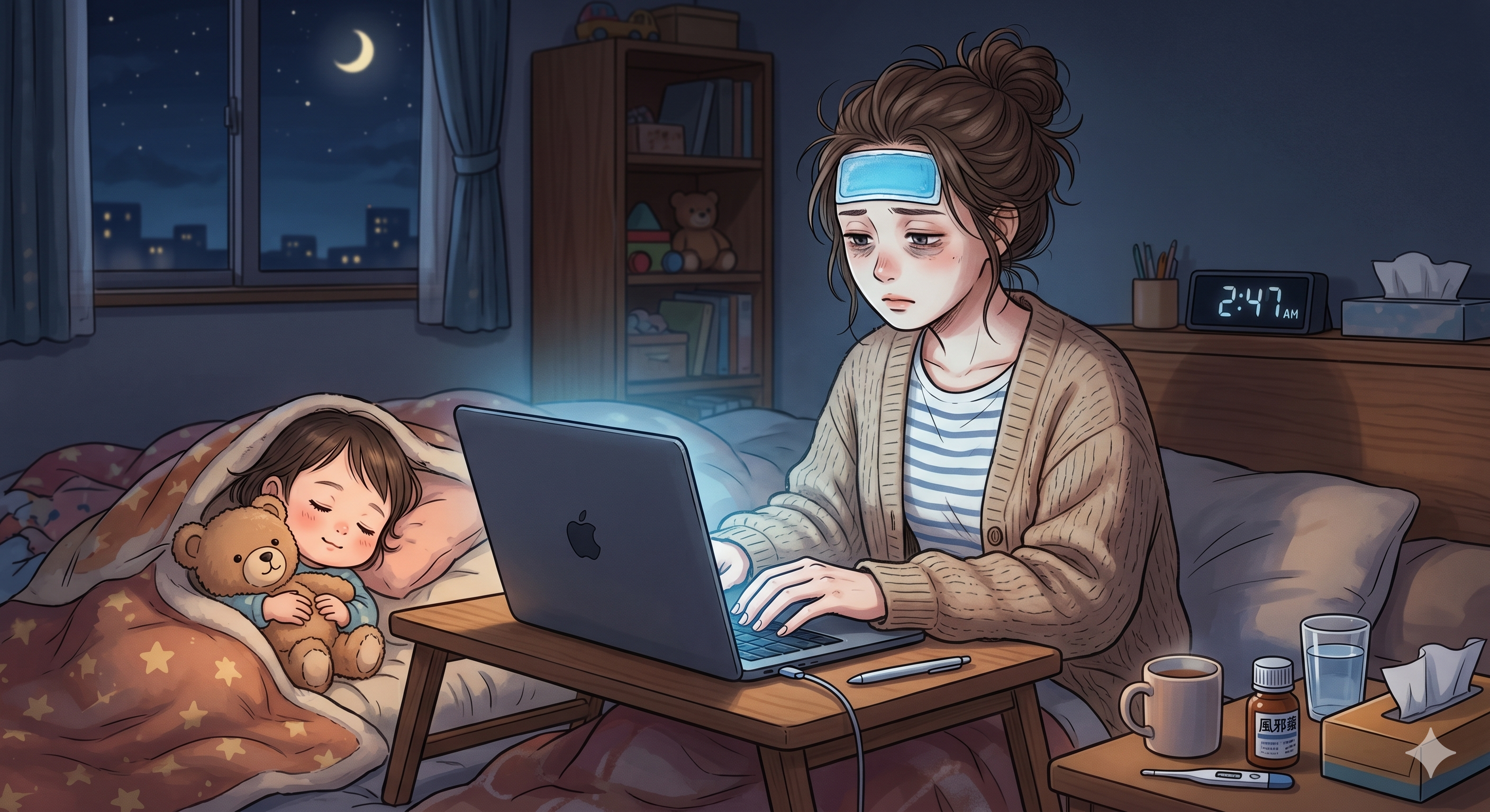 体調不良の中で仕事をする女性