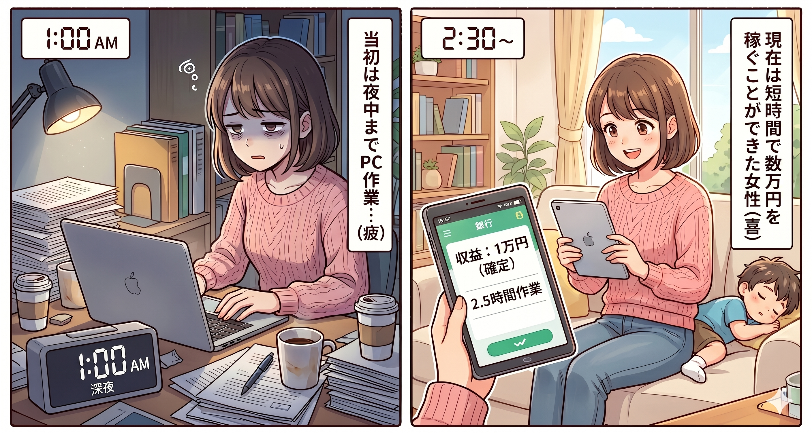 昔は深夜まで作業していたが、今では短時間で1万円もらえる女性