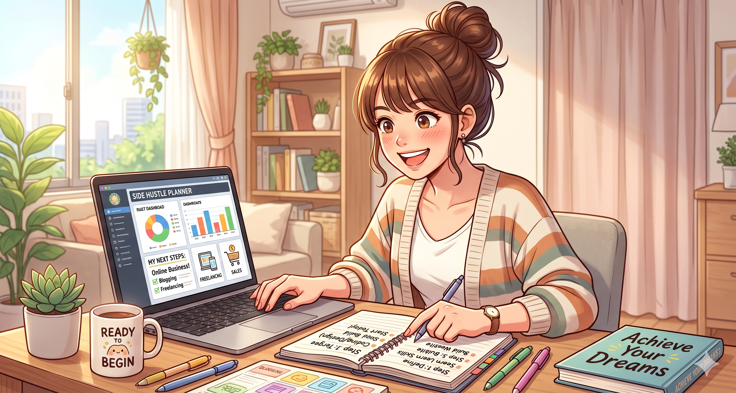 副業をやろうと色々準備を始める女性