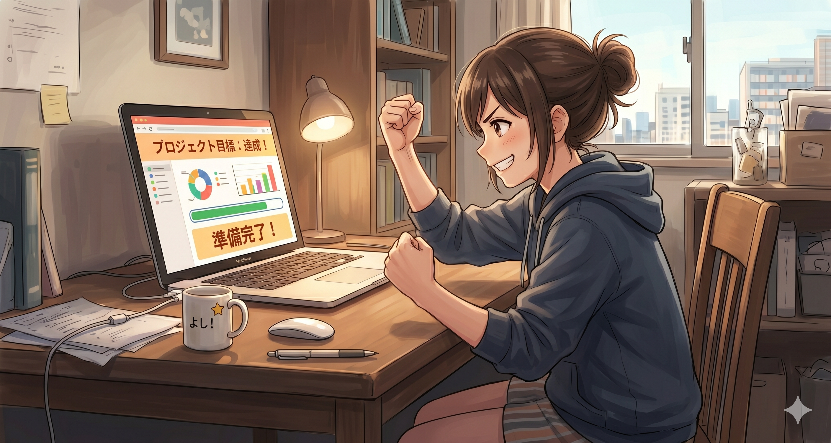 モチベーションが高い女性のイラスト