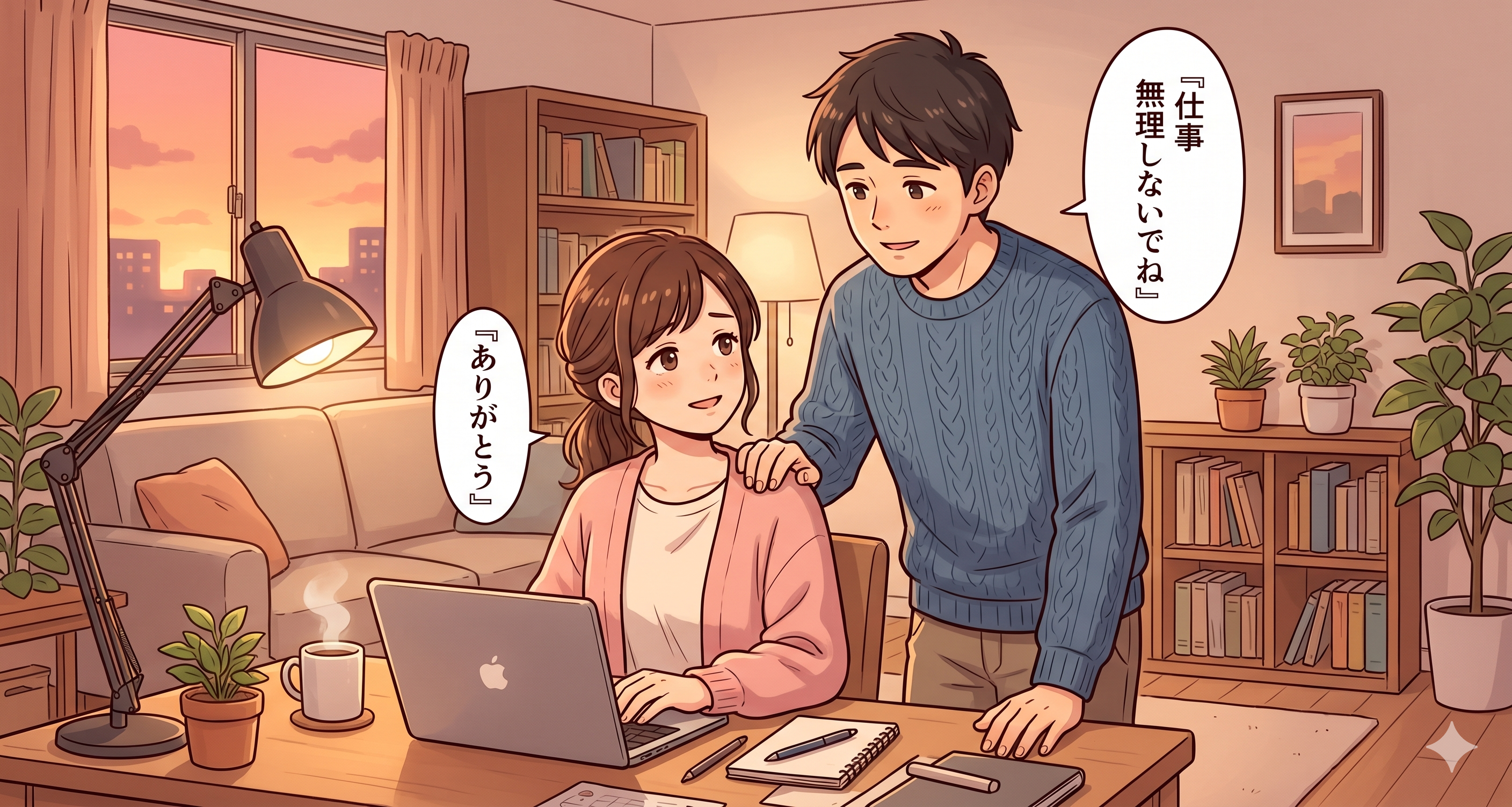 妻を気遣う夫の画像