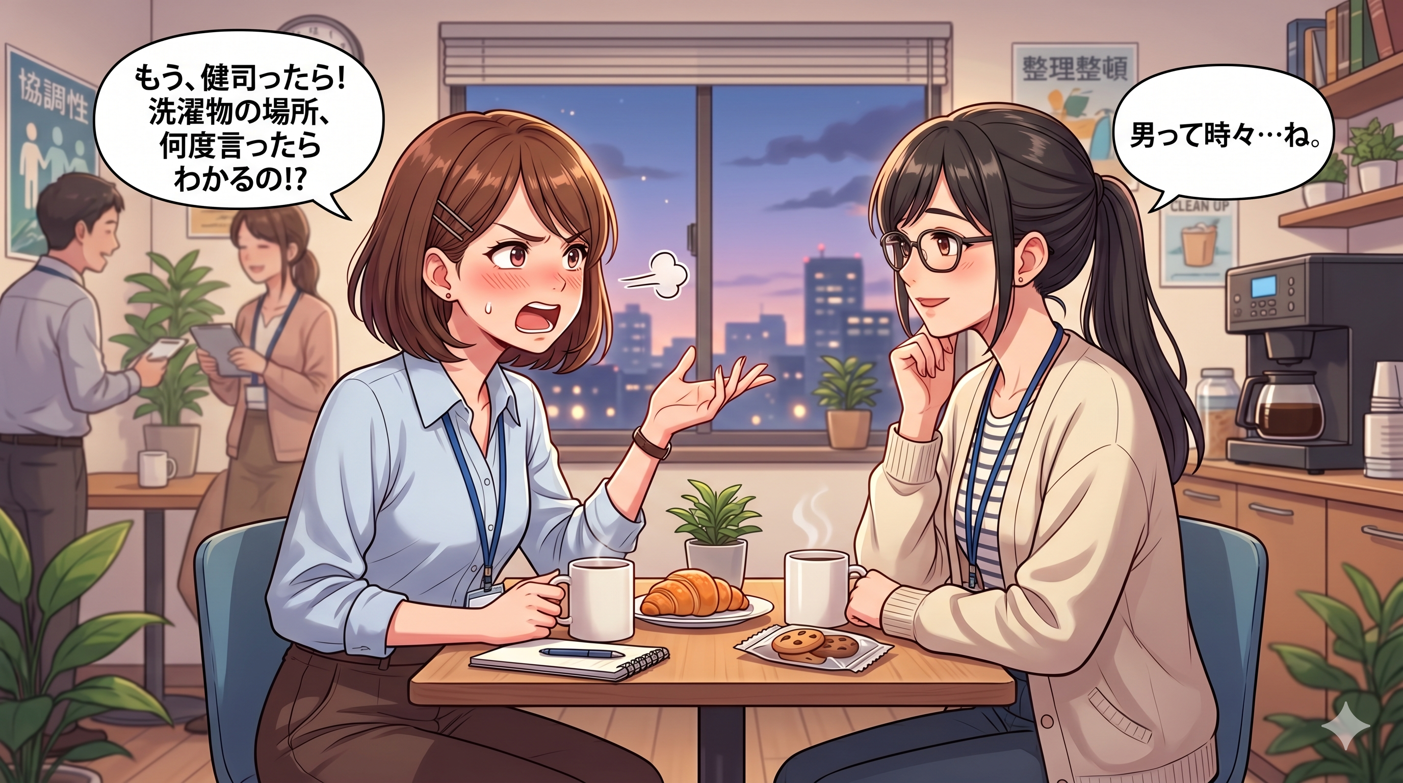 同僚に愚痴を言う女性