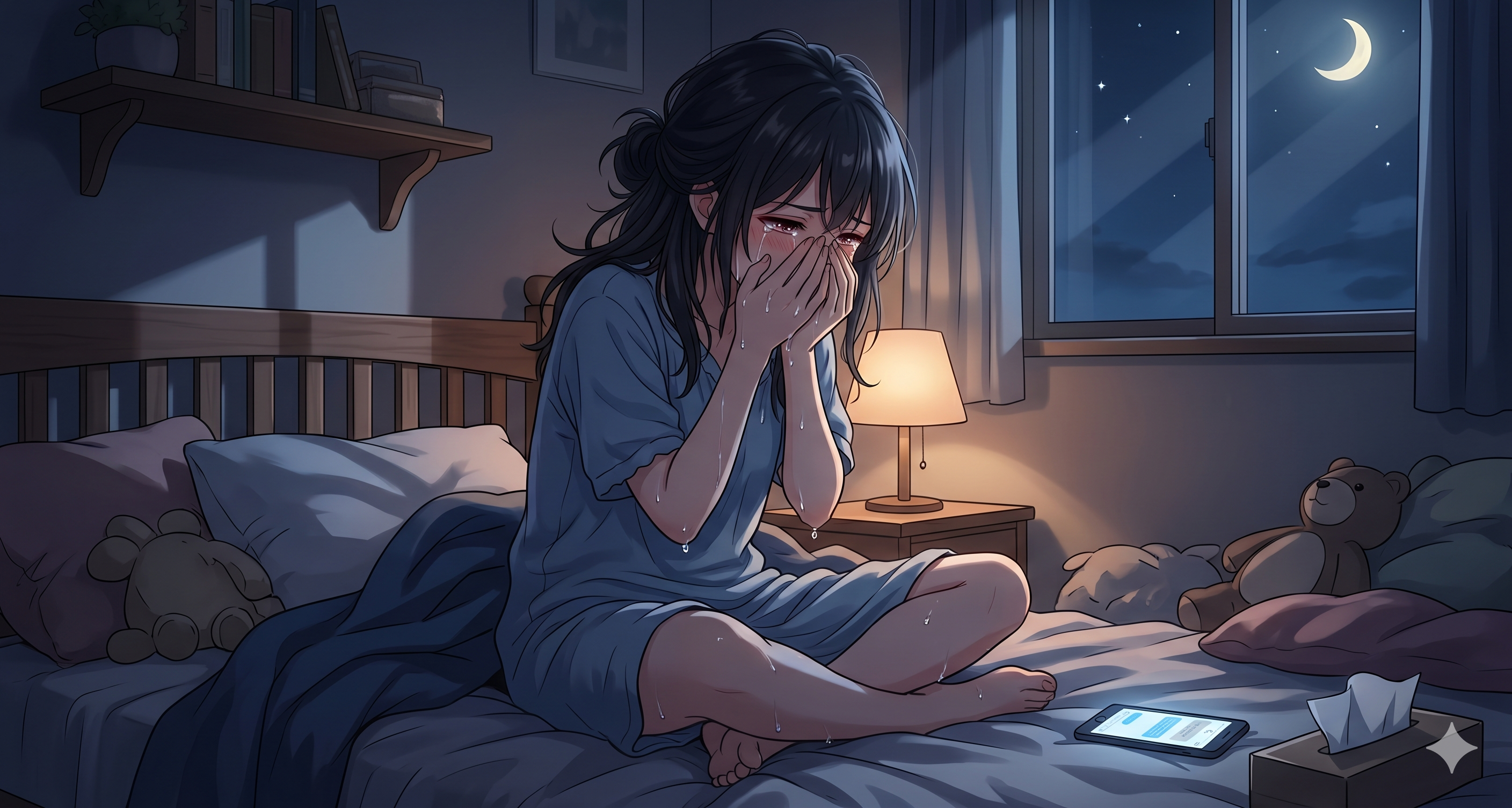 夜に泣く女性
