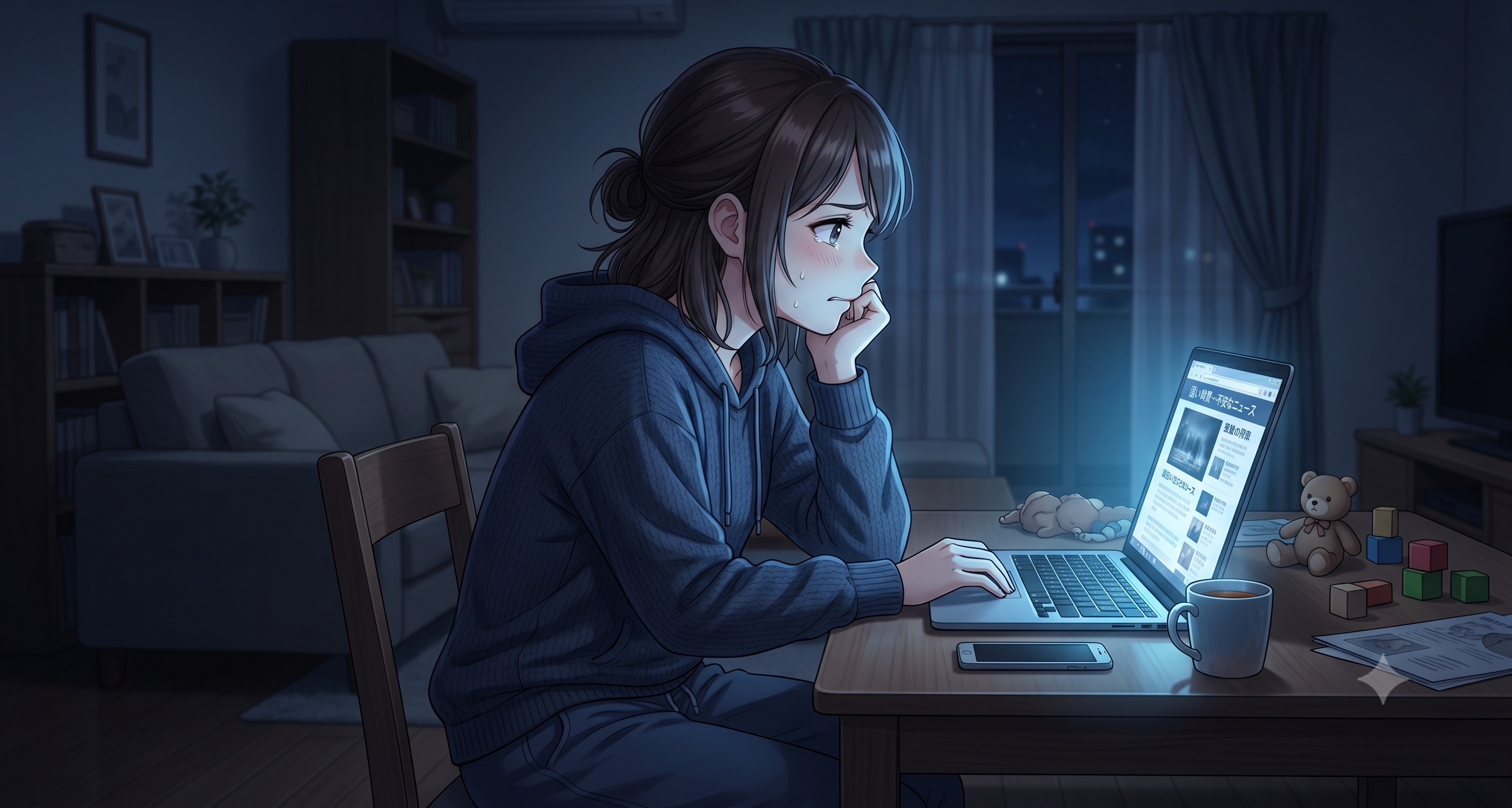 夜中に落ち込む女性