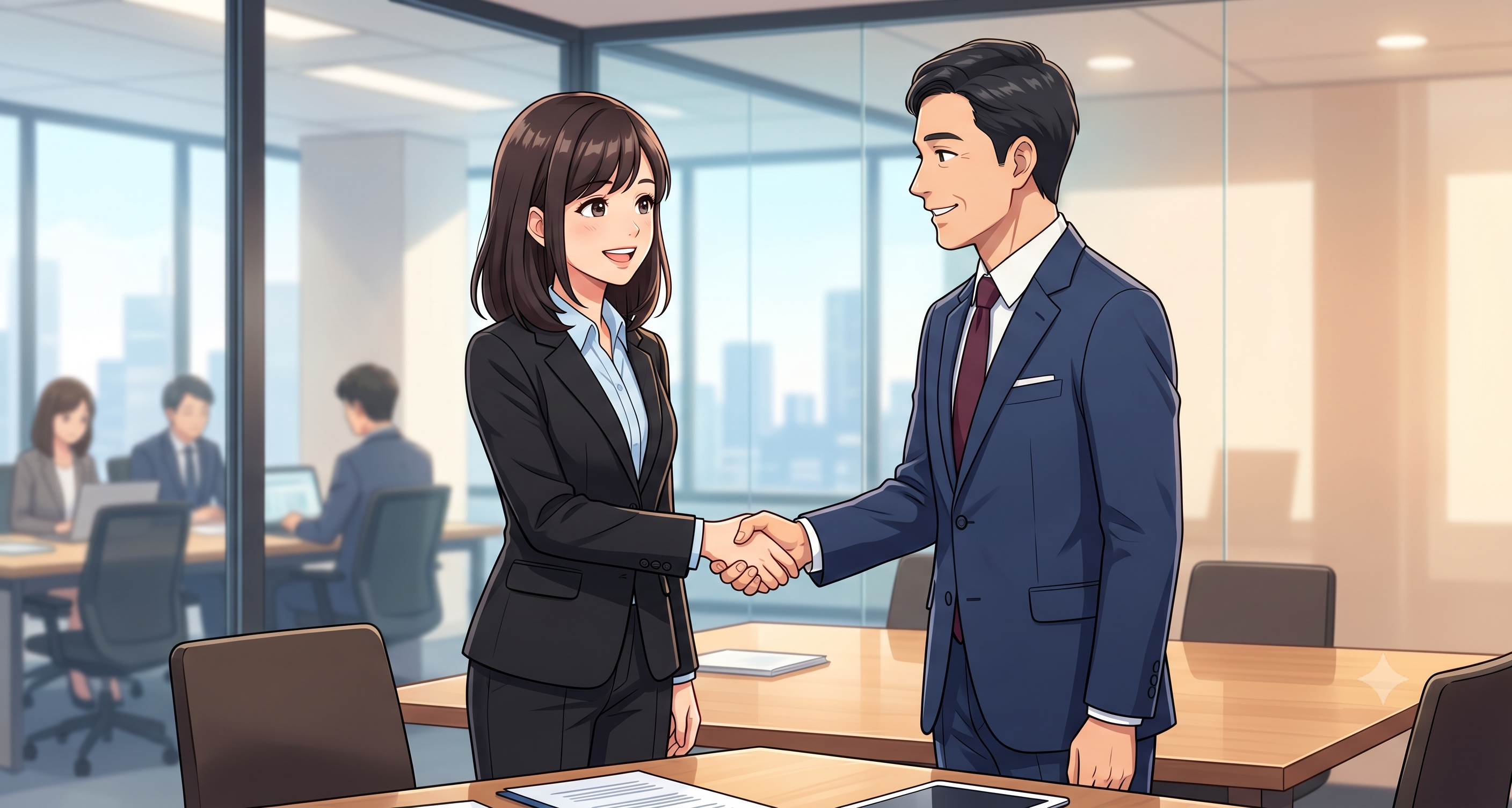 クライアントと握手する女性