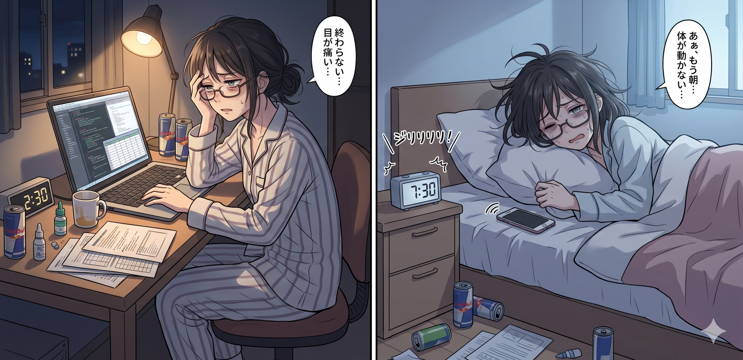 寝不足で辛そうな女性